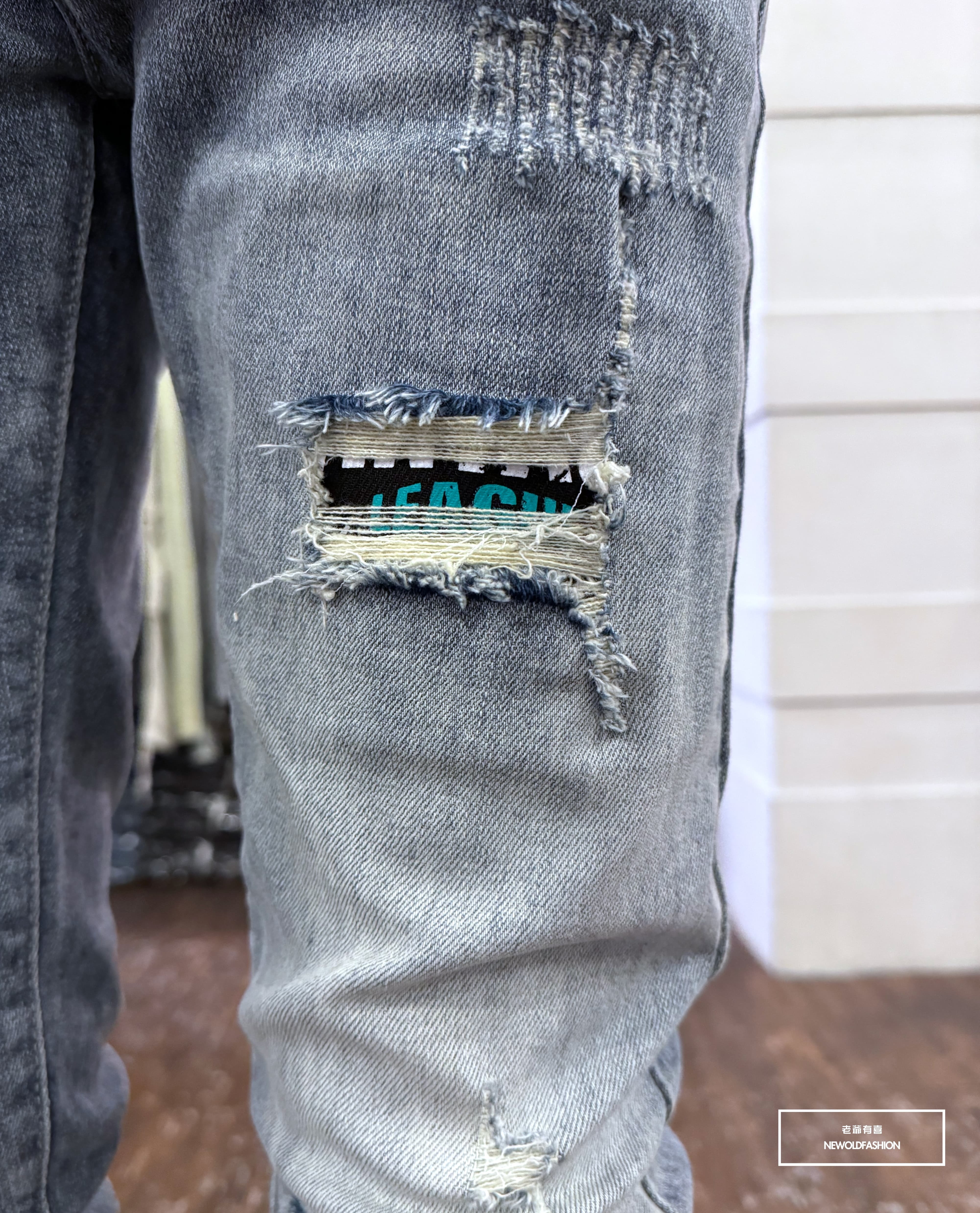 『新品上市』重磅撞色英字補丁貓抓補丁小直筒(NOF24015806)