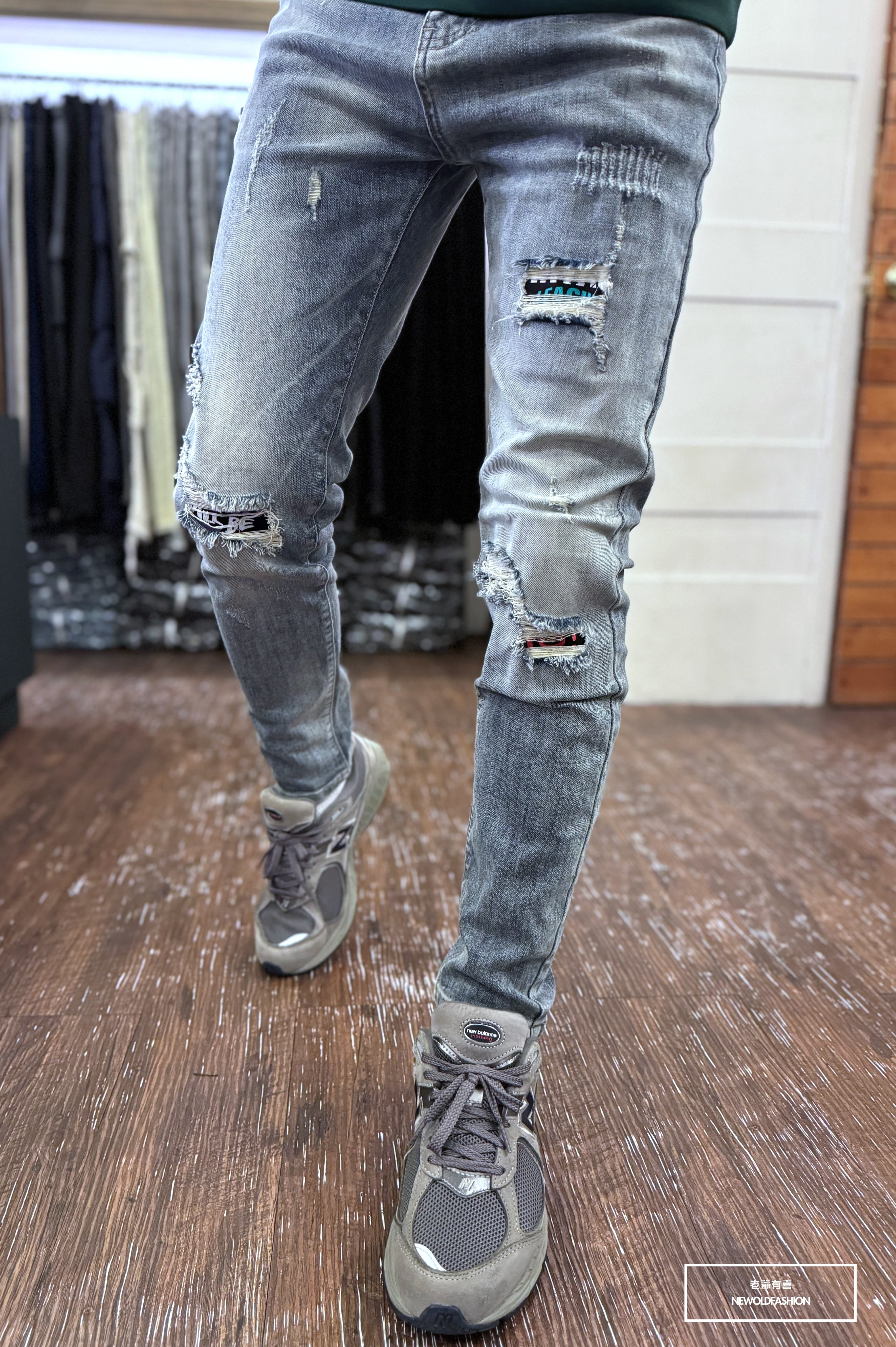 『新品上市』重磅撞色英字補丁貓抓補丁小直筒(NOF24015806)