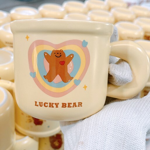 《3586》ins卡通小熊胖胖手柄陶瓷馬克杯350ML
