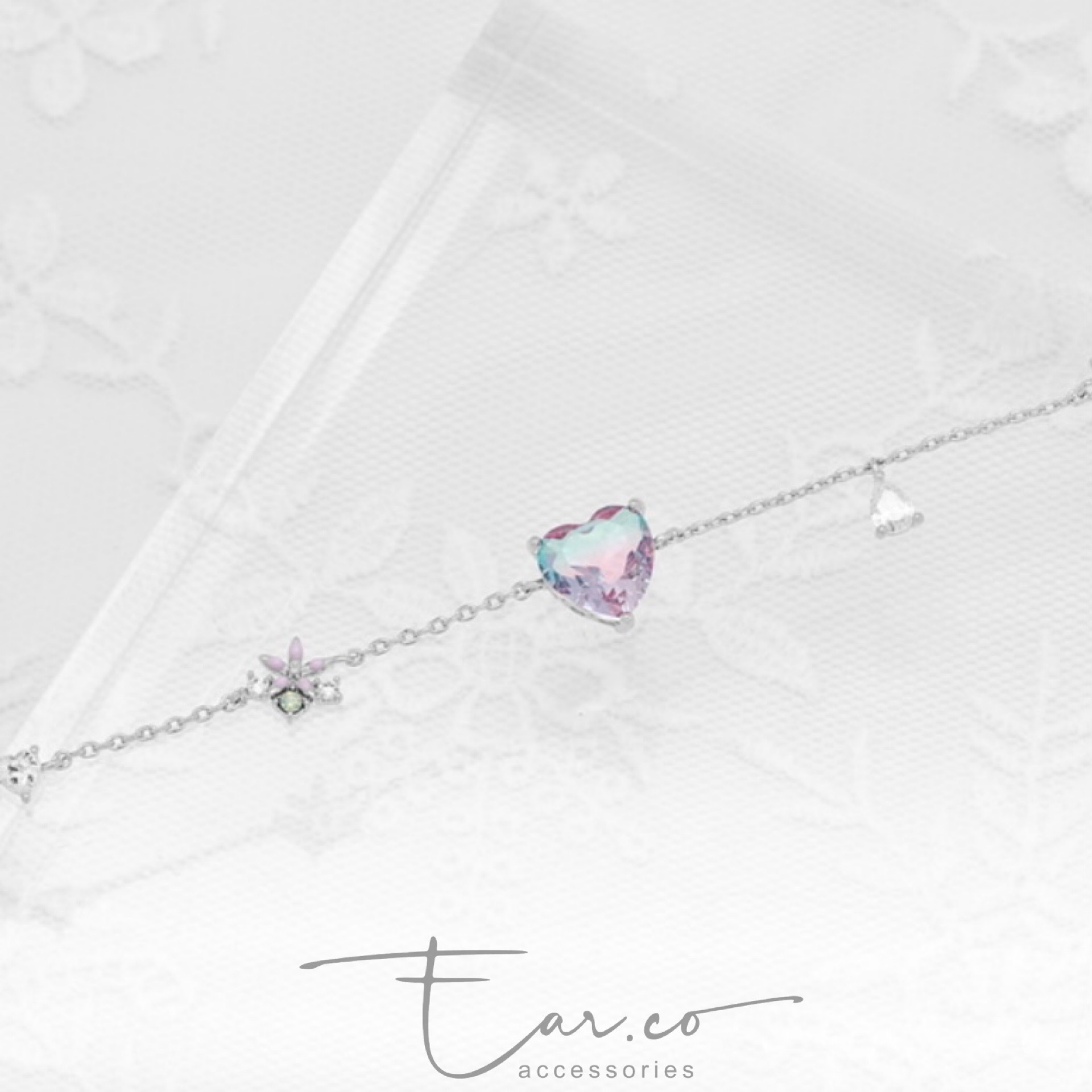 漸變愛心水晶小花手鏈 #E216