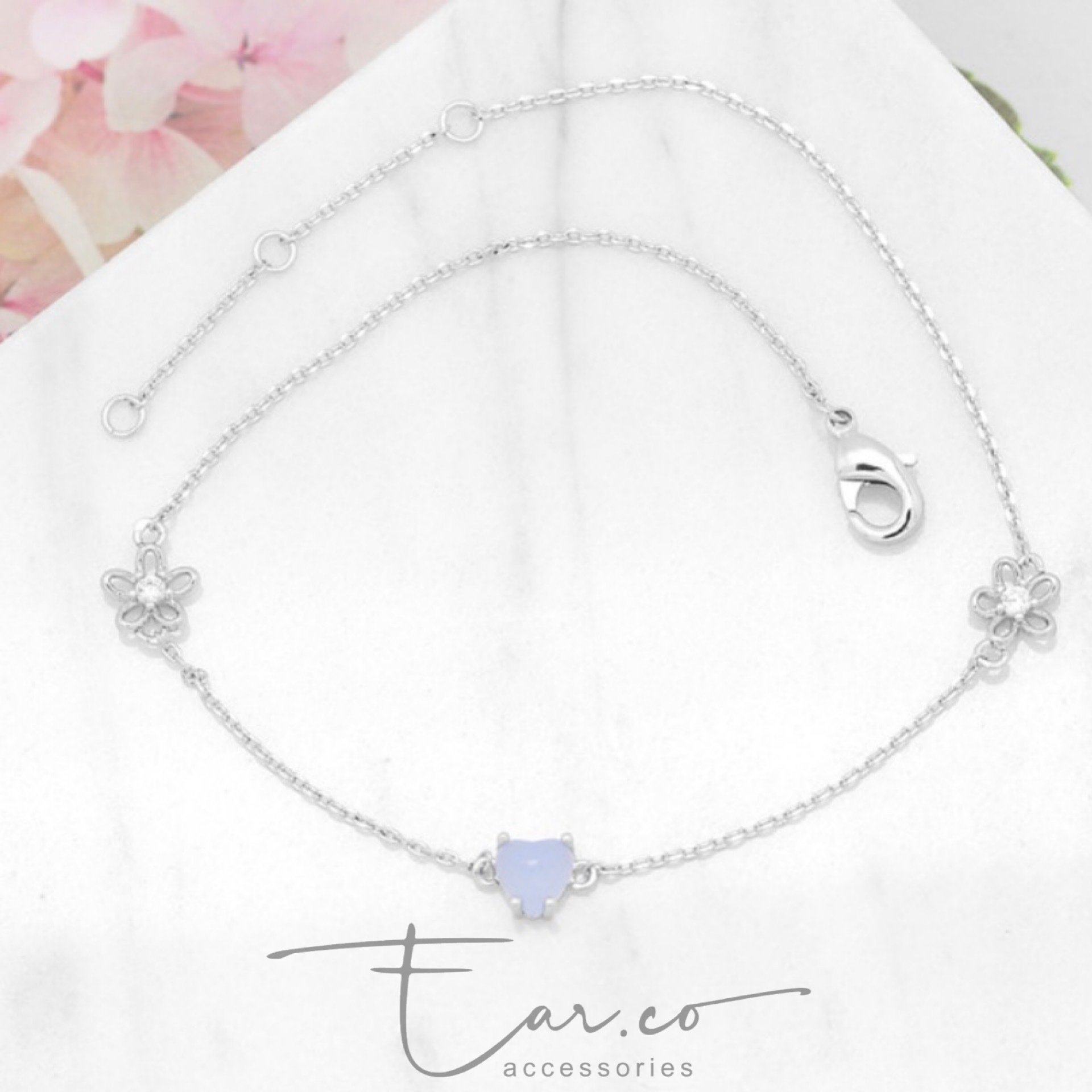 蛋白石愛心小花手鏈 #E214