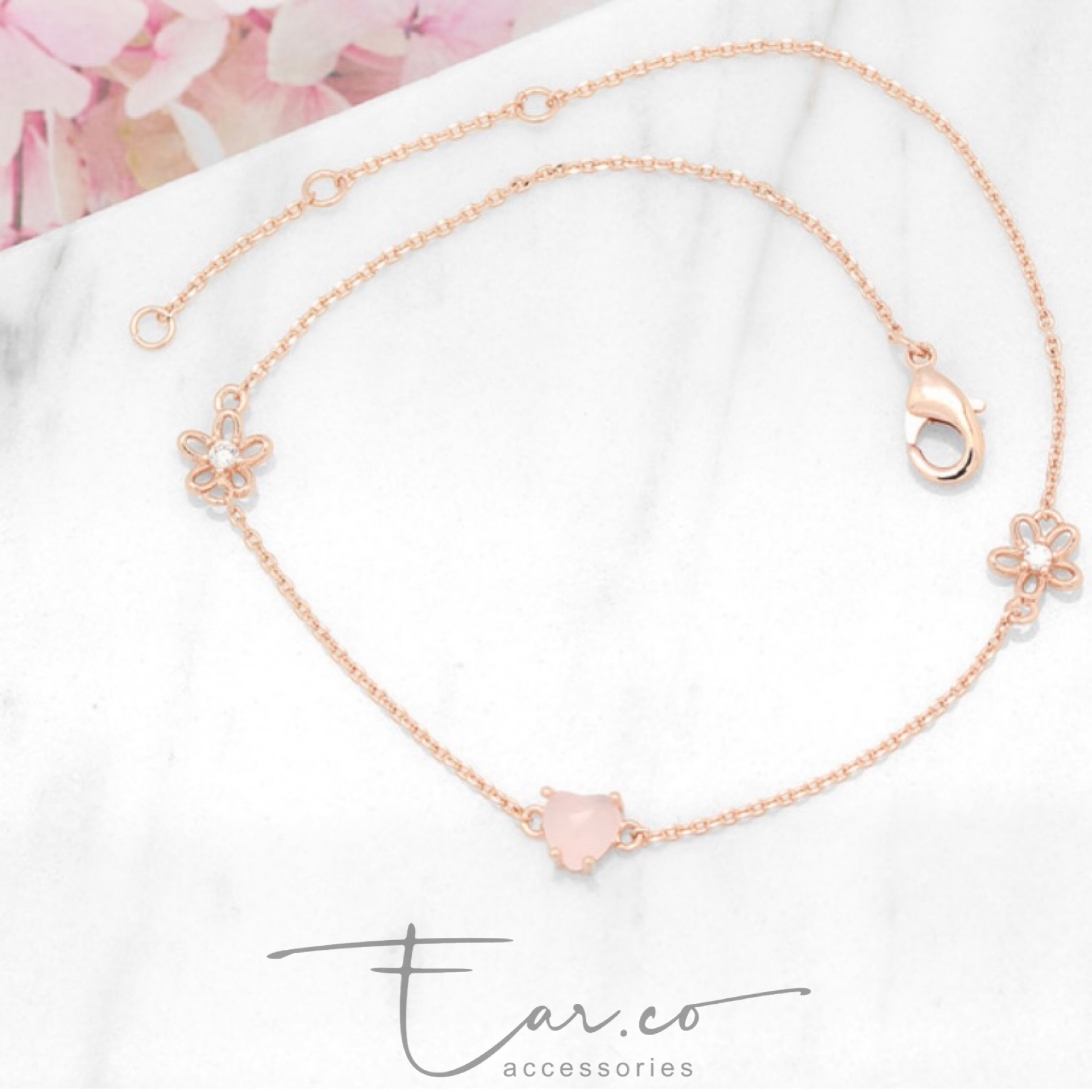 蛋白石愛心小花手鏈 #E214