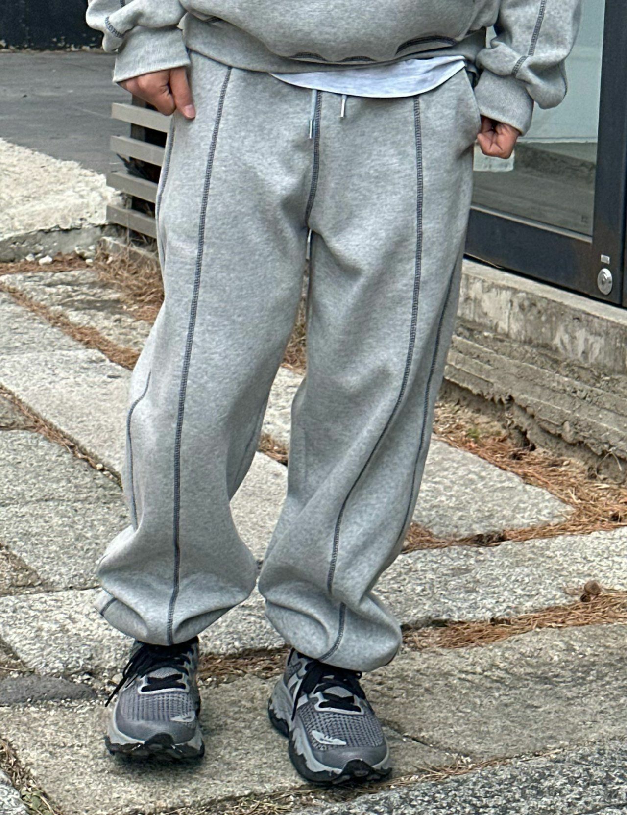 淨色明線棉質束腳運動褲(薄抓毛底) PEPPER-009P