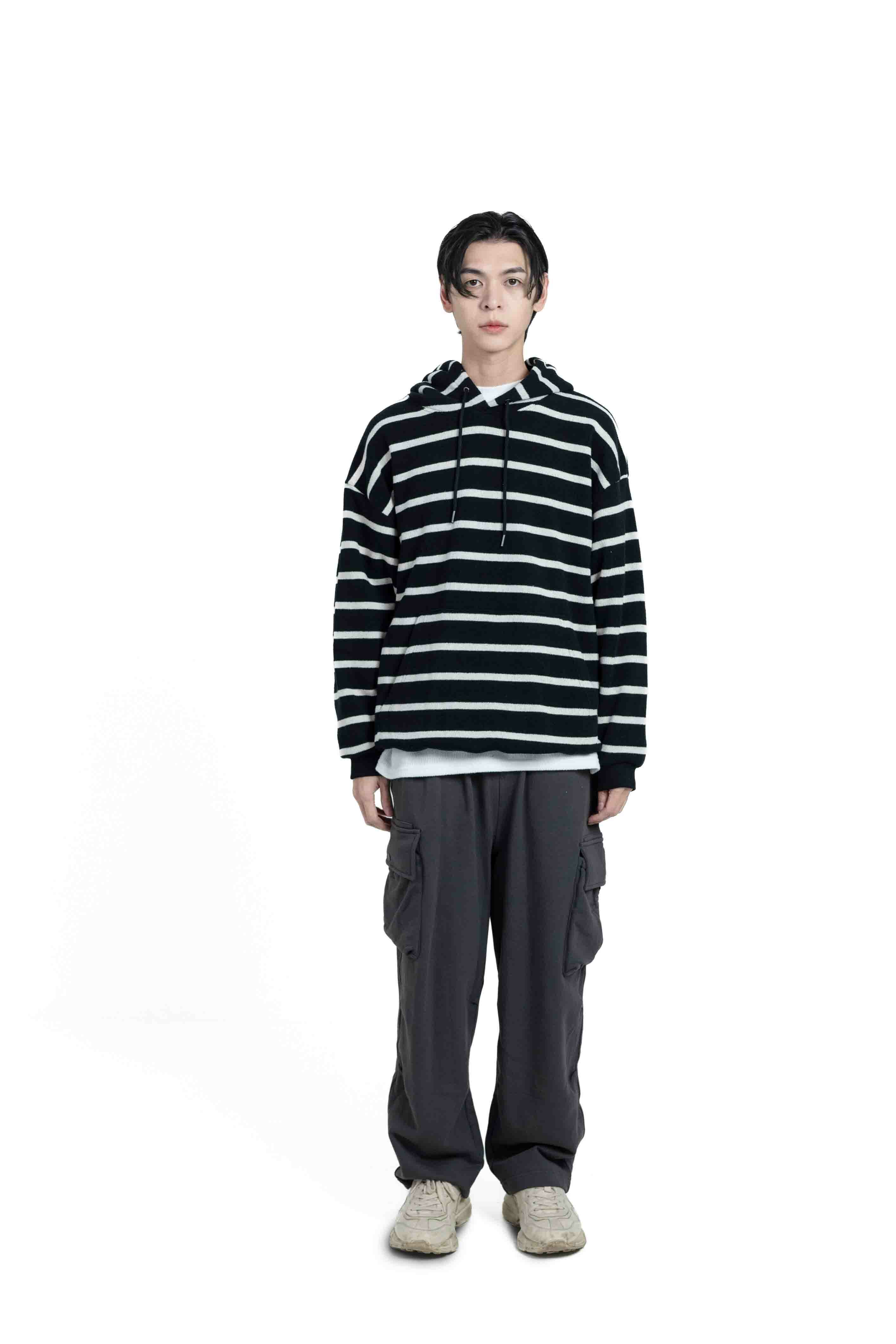 SIMON MADE HL-2319（特）厚針織 條紋 美式 帽T