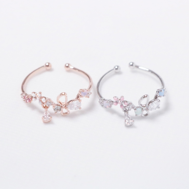 褸空蝴蝶垂釣水滴開口戒指 #E211