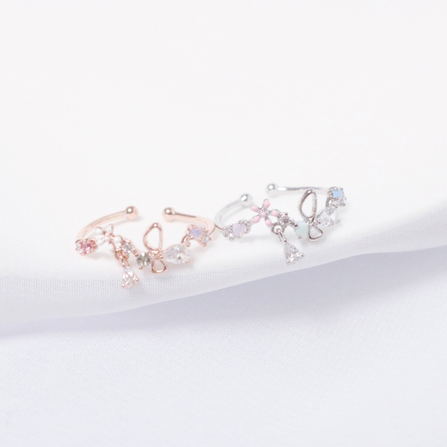 褸空蝴蝶垂釣水滴開口戒指 #E211