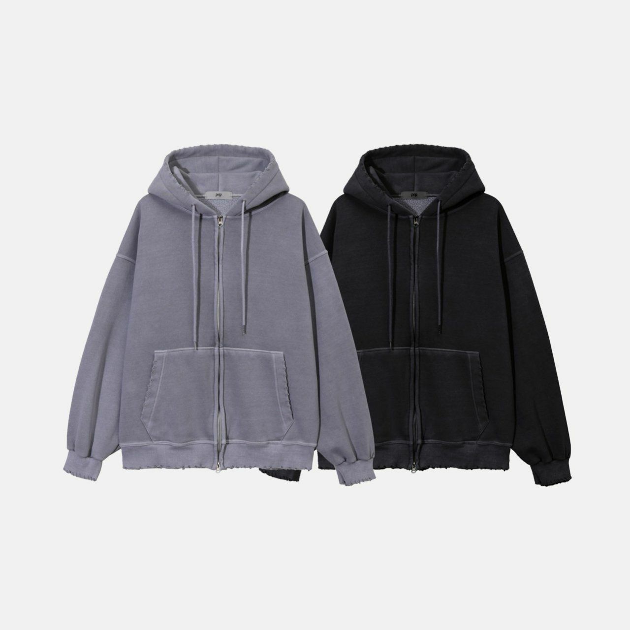 淨色洗水破邊連帽拉鍊外套(薄抓毛底) PEPPER-013JK
