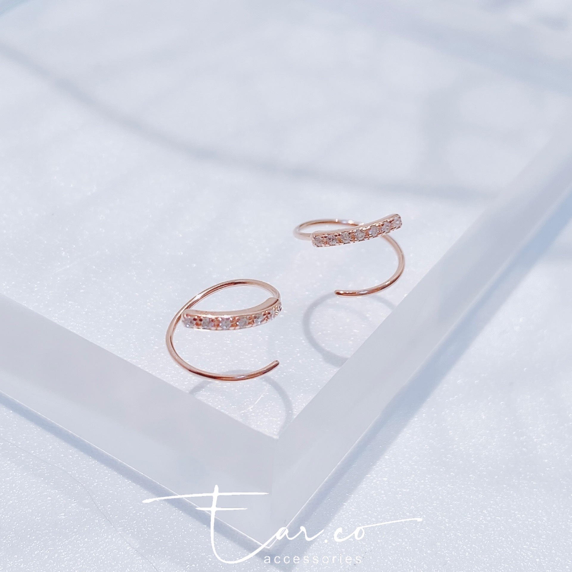 迷你閃石連體純銀小耳圈 [睡覺不用脫! ] #A614