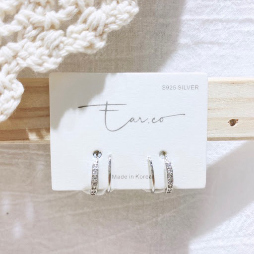 迷你閃石連體純銀小耳圈 [睡覺不用脫! ] #A614