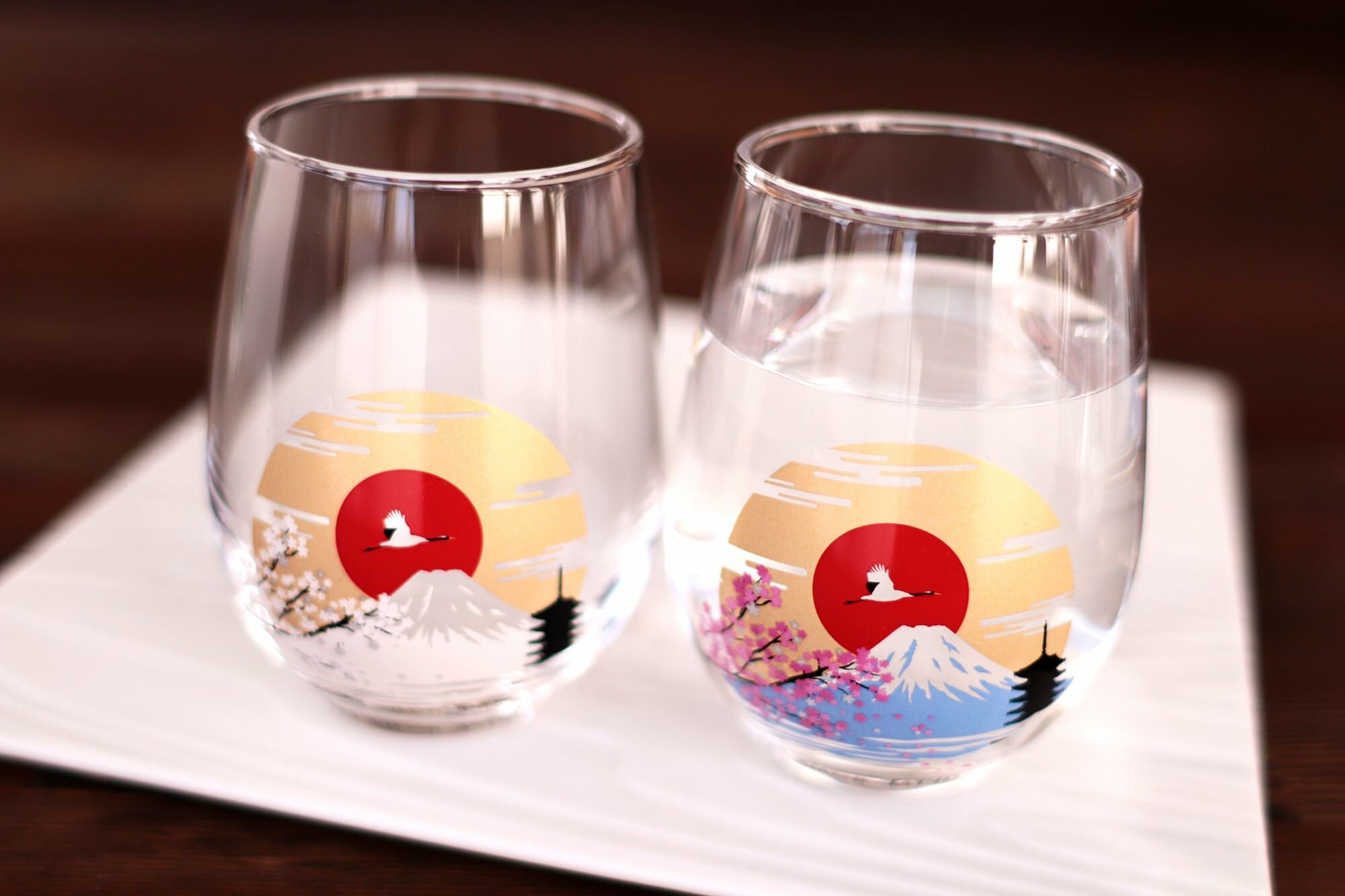 JP 緣起物 - 冷感變色富士山櫻花 玻璃杯禮盒裝 5784
