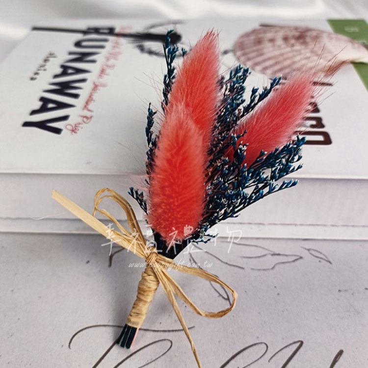 粉色兔尾草乾燥花胸花,Rabbit Tail Preserved Flower Corsage