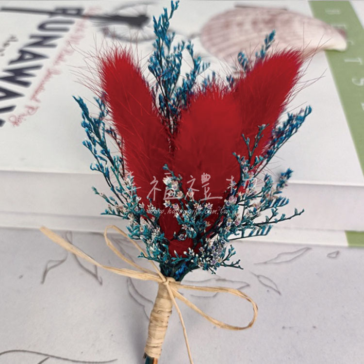 紅色兔尾草乾燥花胸花,Rabbit Tail Preserved Flower Corsage