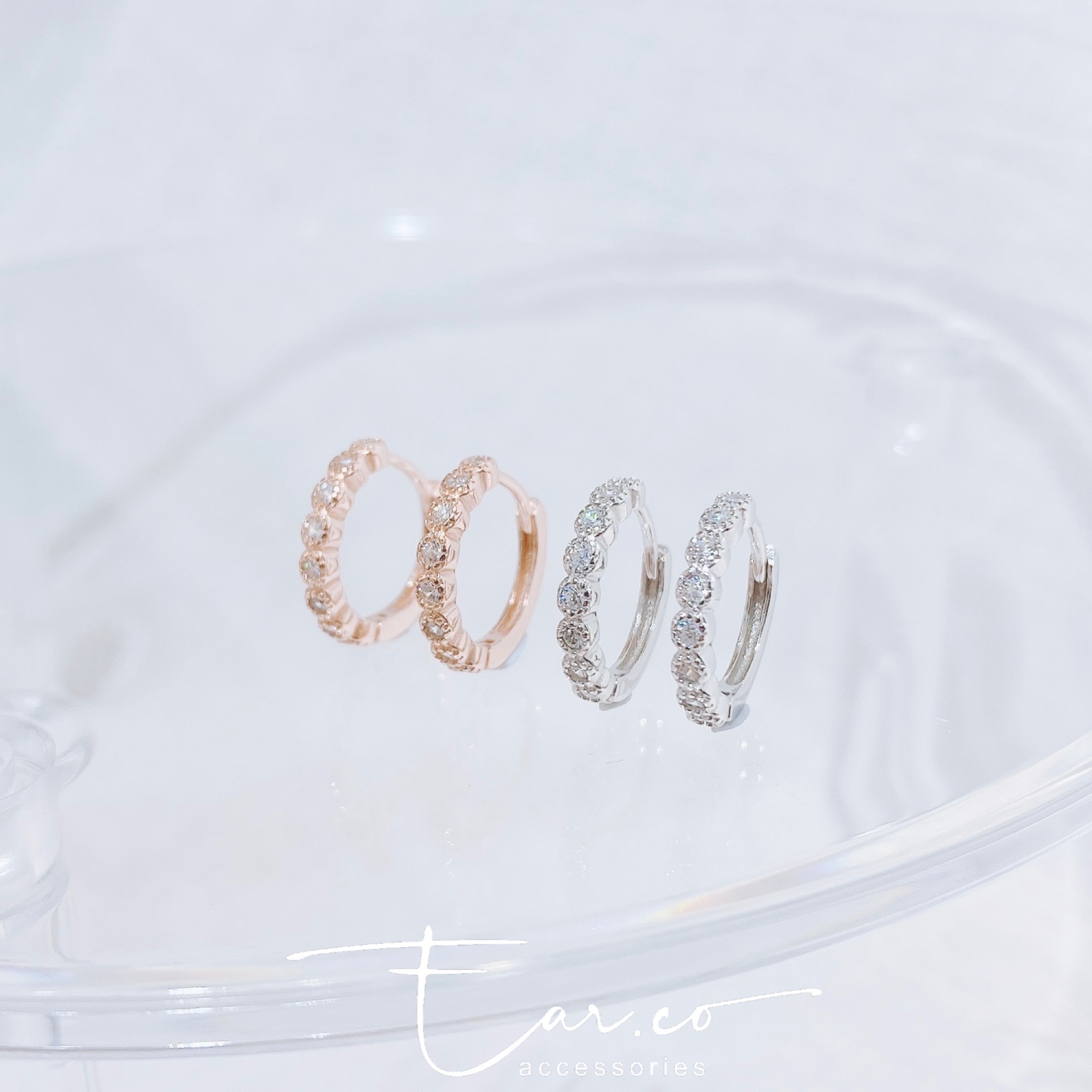 一排鑲鑽純銀耳圈 [睡覺不用脫! ] #A819