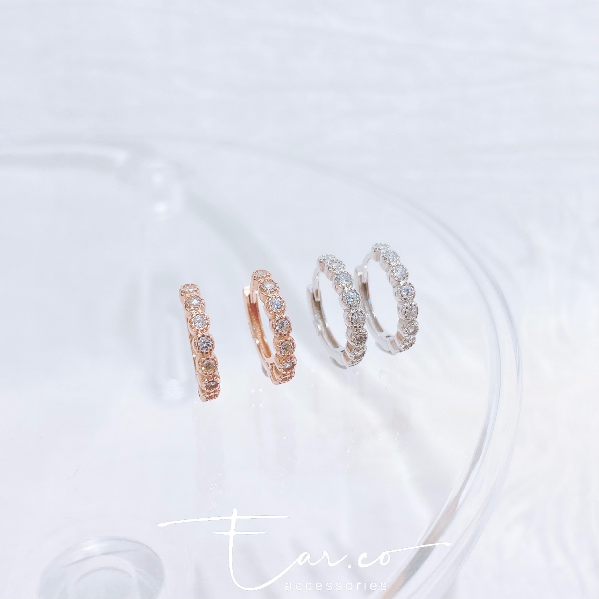 一排鑲鑽純銀耳圈 [睡覺不用脫! ] #A819