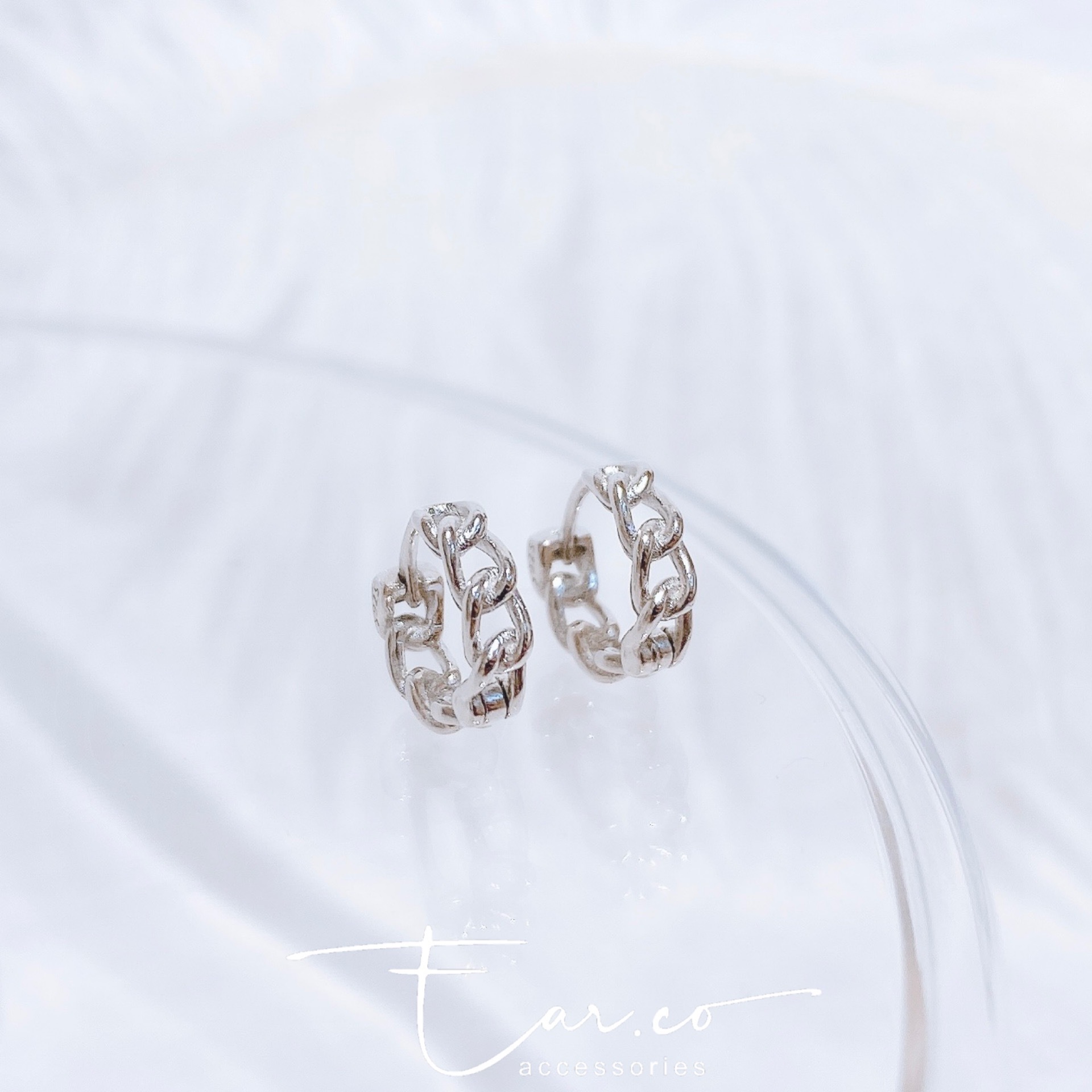 鏈條圖案純銀耳圈 [睡覺不用脫! ] #A815