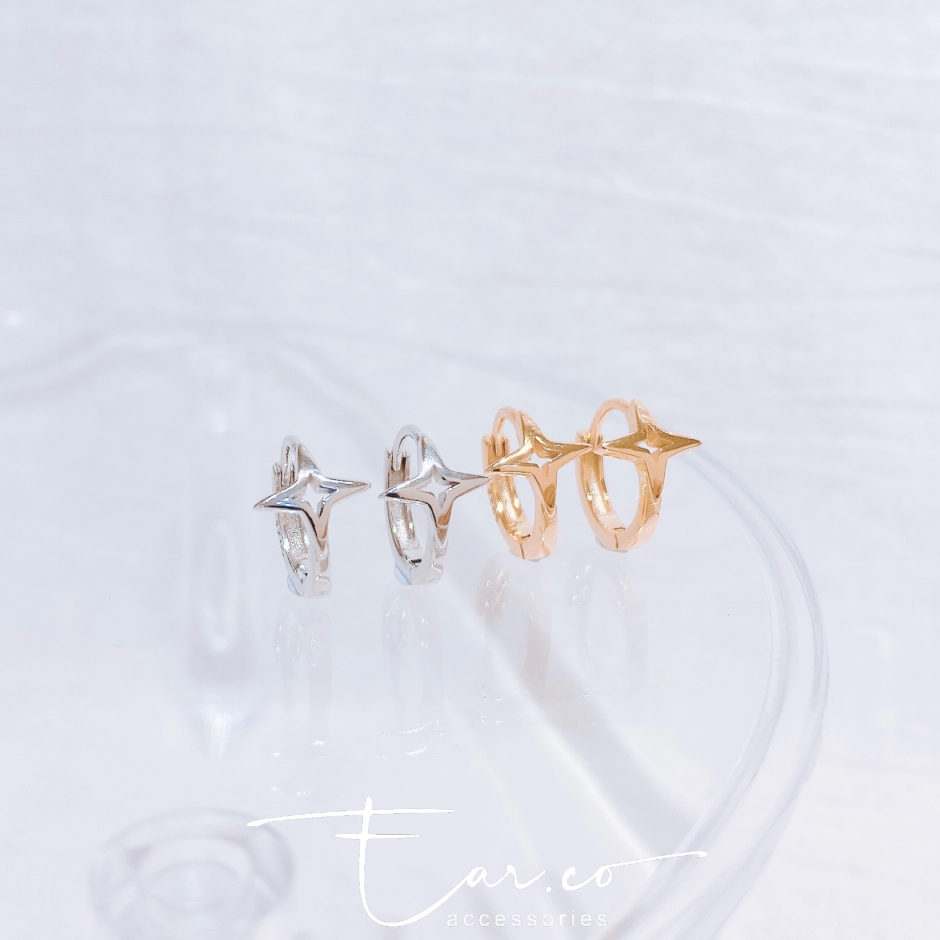 光面星芒純銀耳圈 [睡覺不用脫! ] #A813