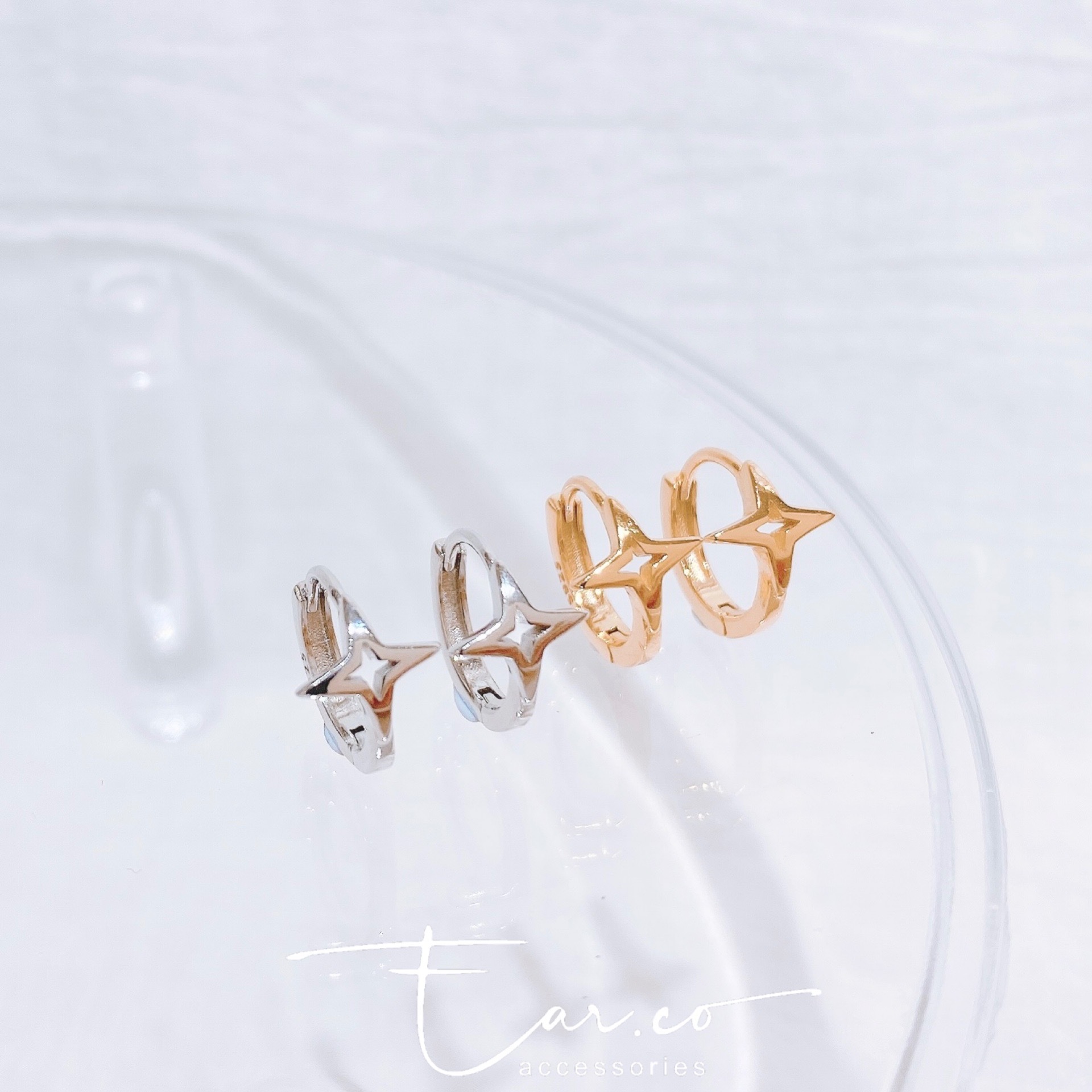 光面星芒純銀耳圈 [睡覺不用脫! ] #A813