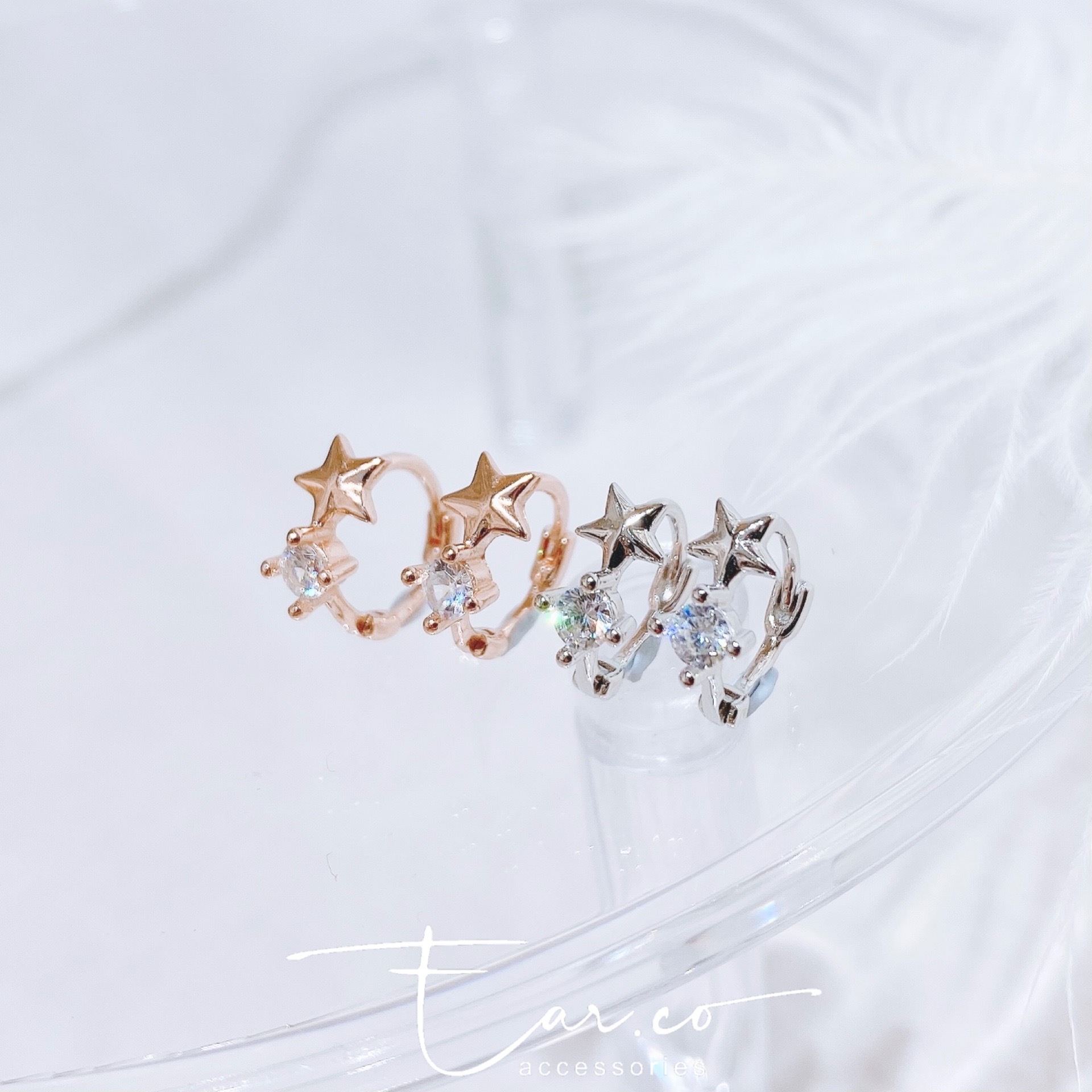 立體星單鑽純銀耳圈 [睡覺不用脫! ] #A811