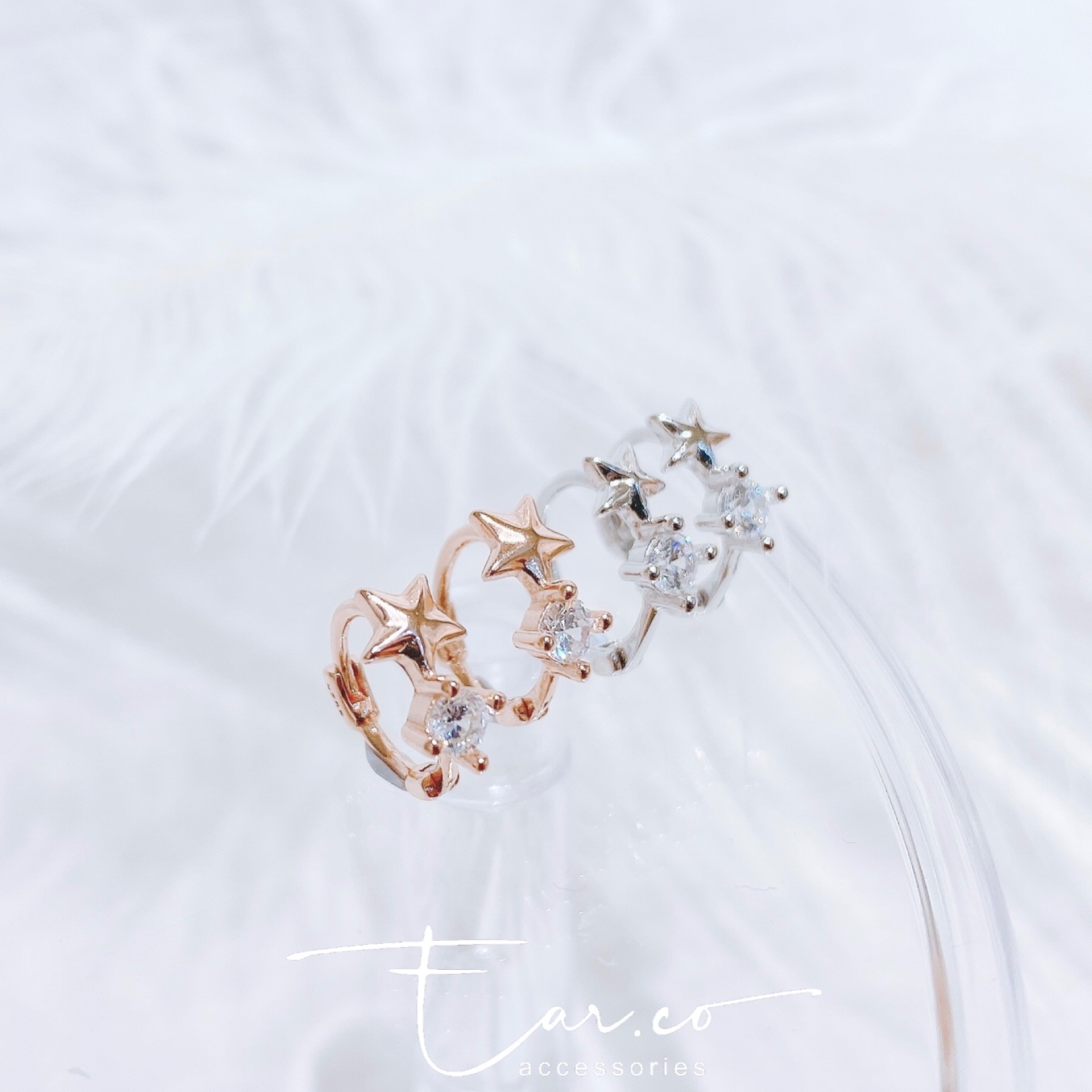 立體星單鑽純銀耳圈 [睡覺不用脫! ] #A811
