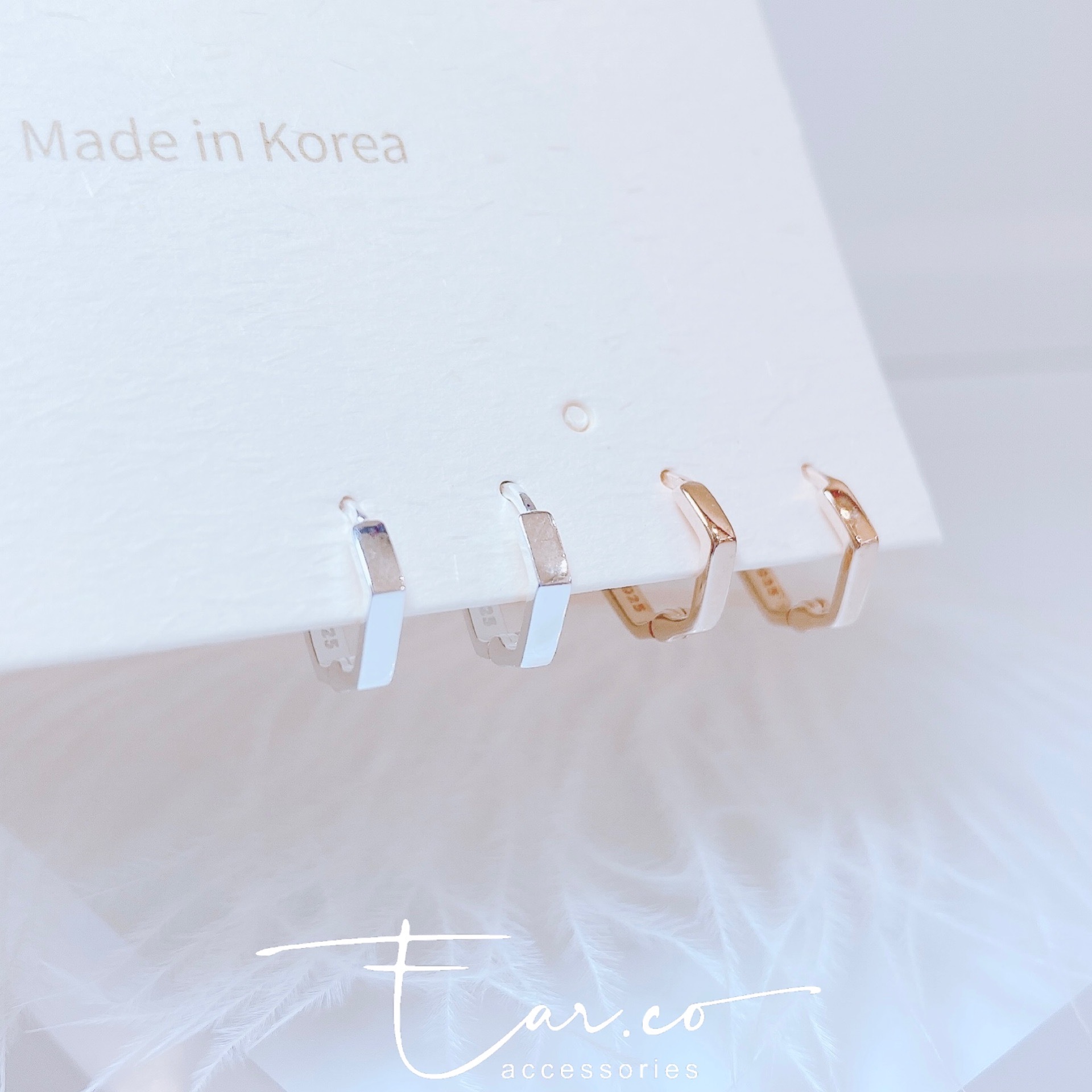 光面六角形純銀耳圈 [睡覺不用脫! ] #A753