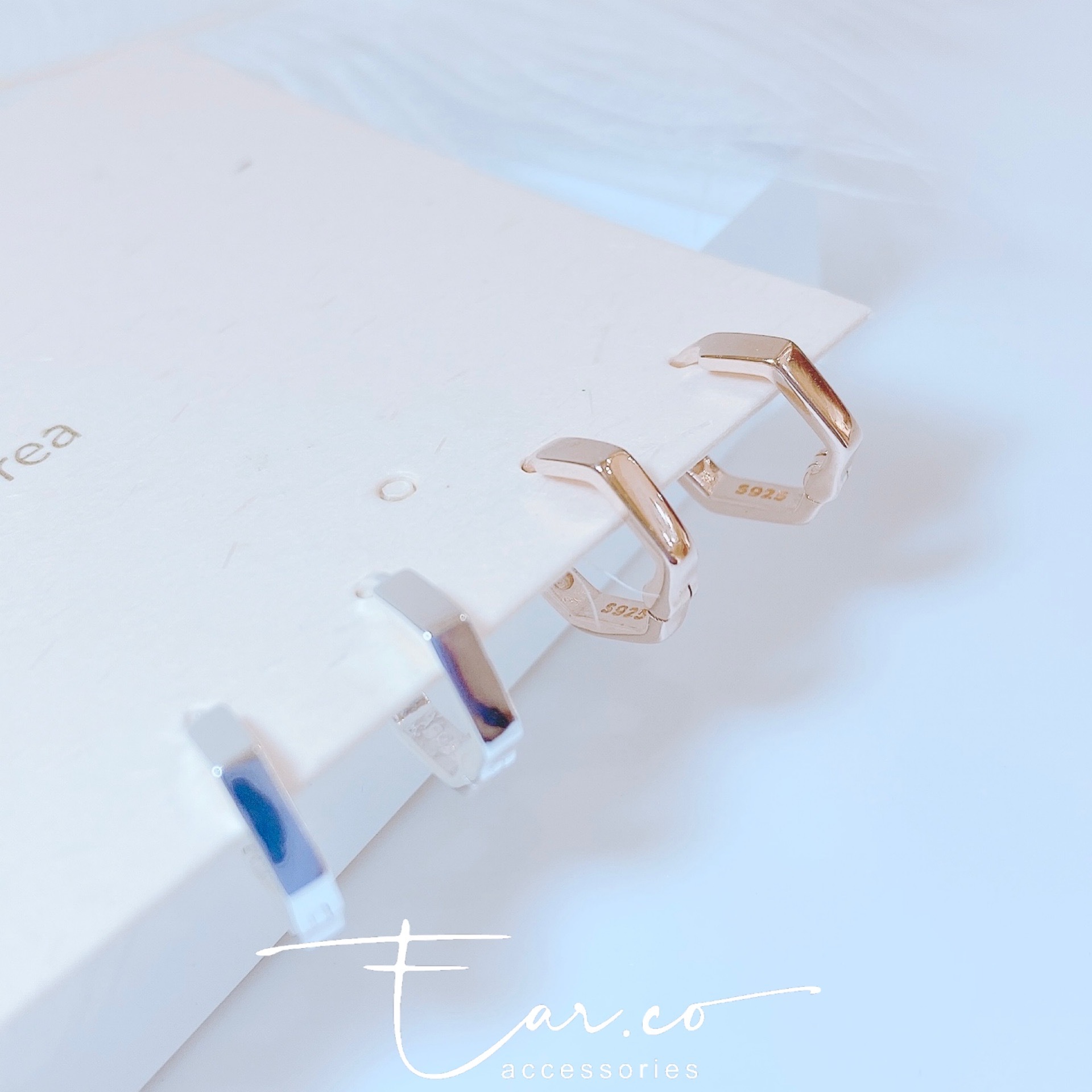 光面六角形純銀耳圈 [睡覺不用脫! ] #A753