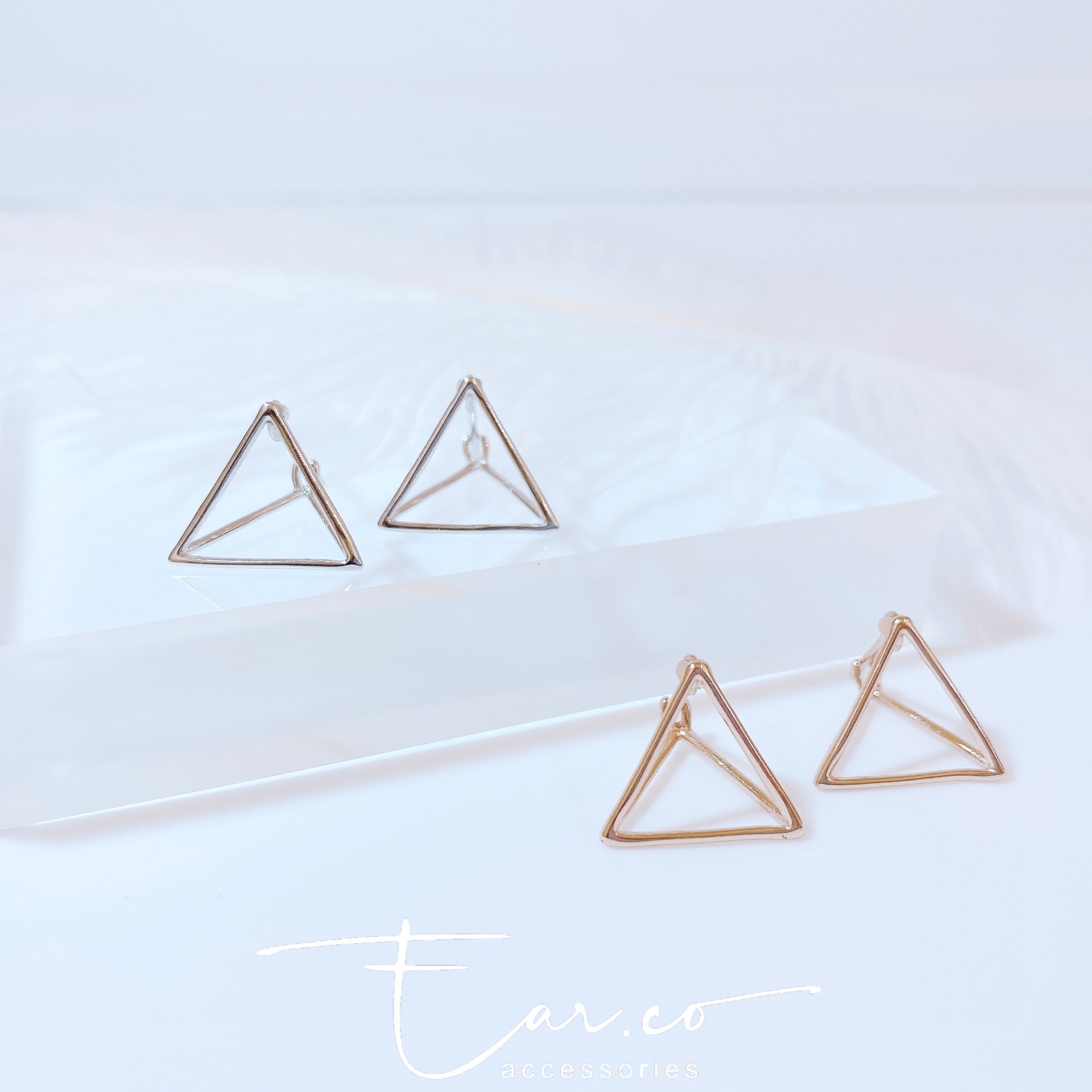 立體三角錐純銀耳圈 #A751