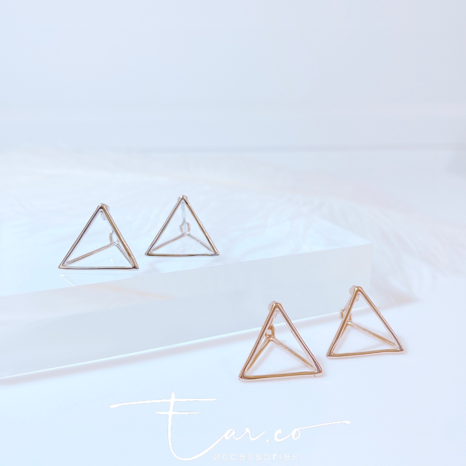 立體三角錐純銀耳圈 #A751