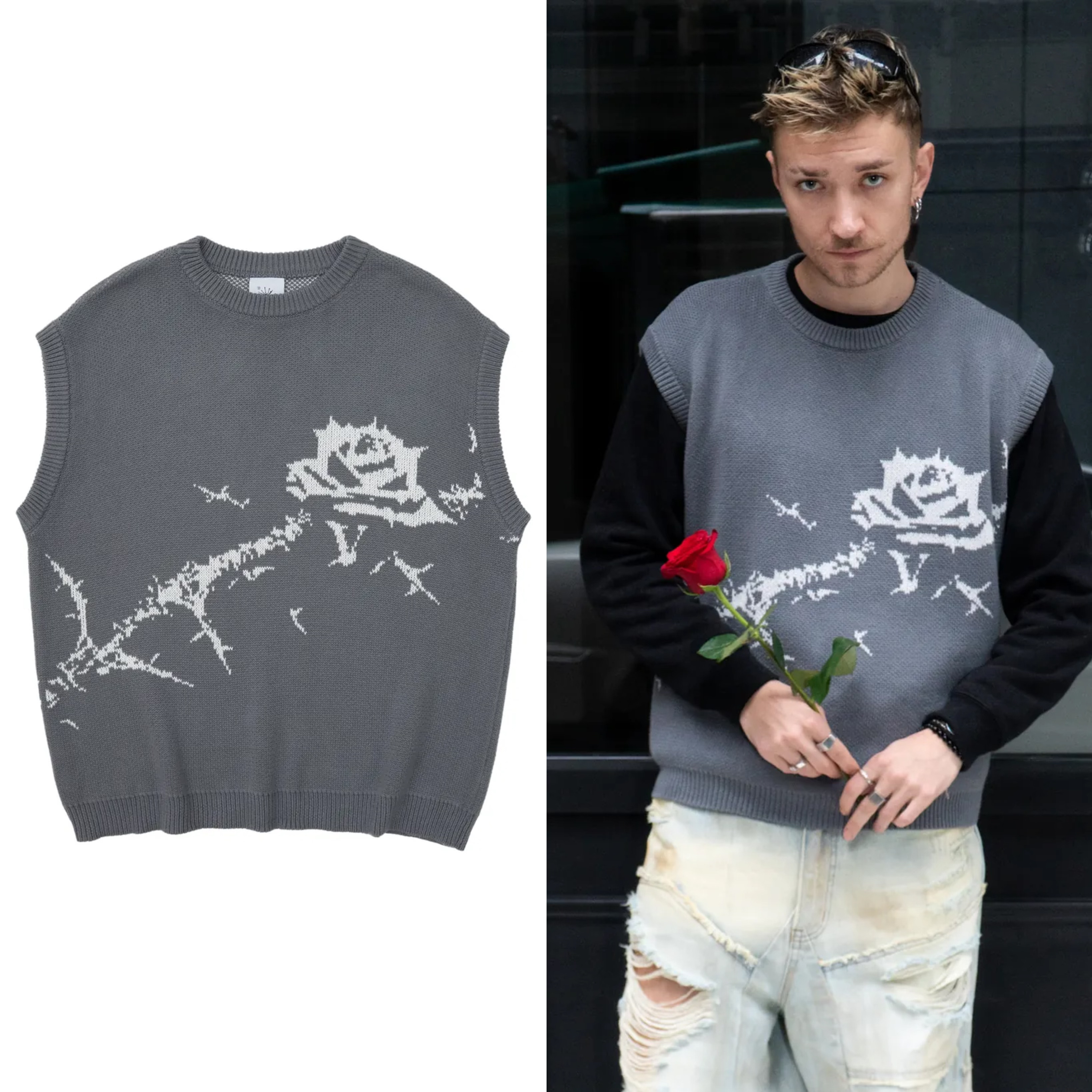 VIRUSWORLD 玫瑰針織背心