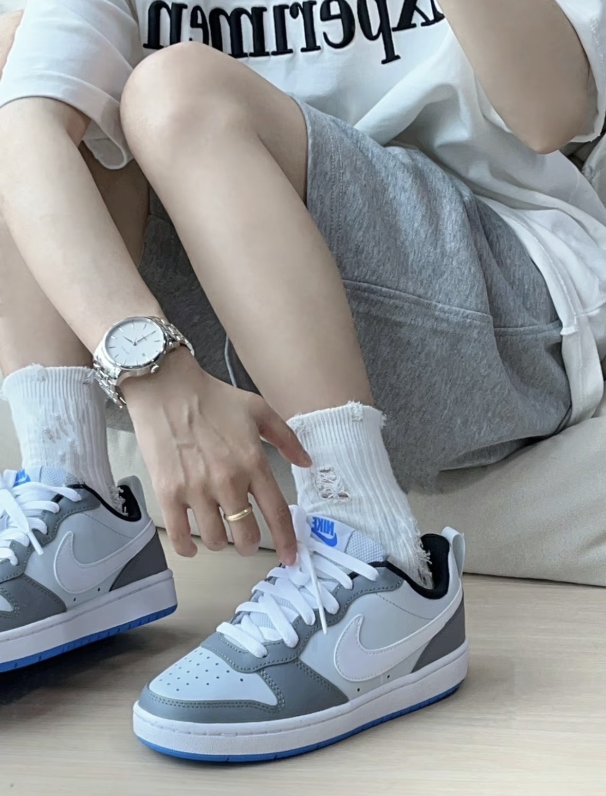 Nike Court Borough Low 2 灰白藍  大童鞋 小Dunk DV5456-019/預購