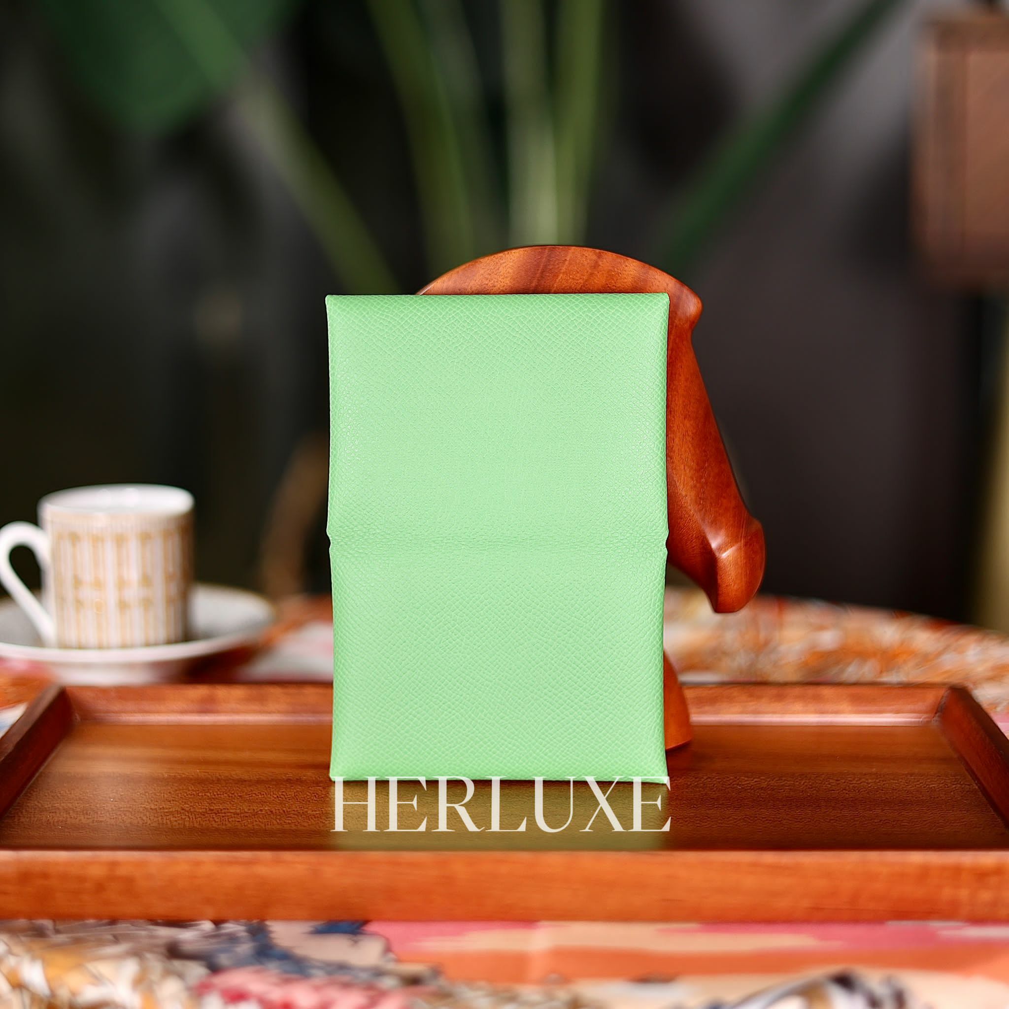 Calvi duo card holder A8 vert yucca epsom