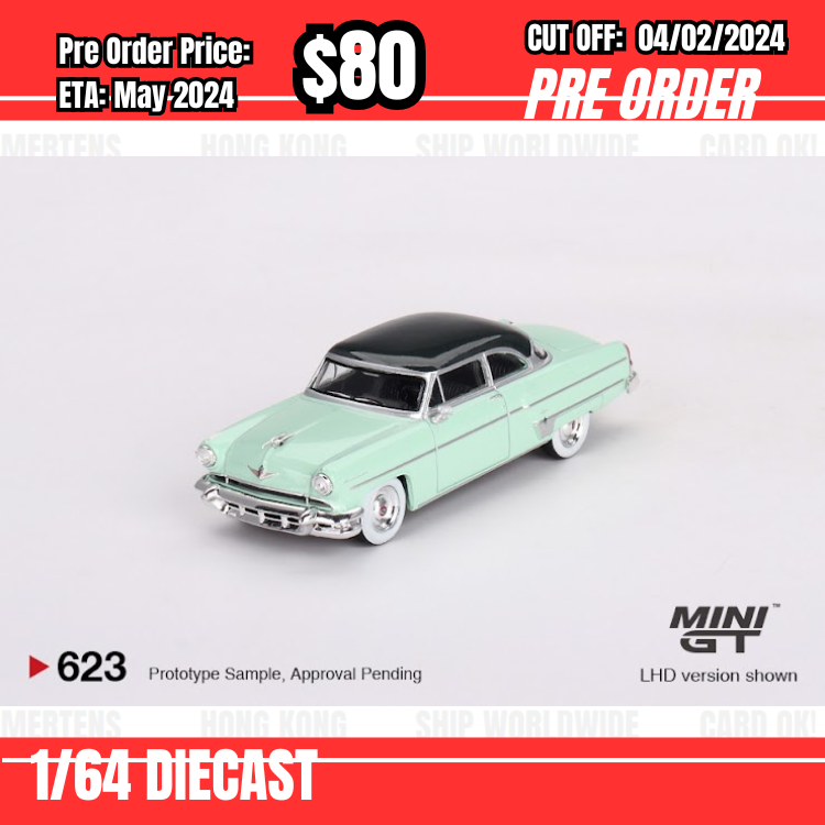 PO-$80 * Mini GT * 1:64 #623 Lincoln Capri 1954  Parklane Green / Bloomfield Green LHD [OD22/01]