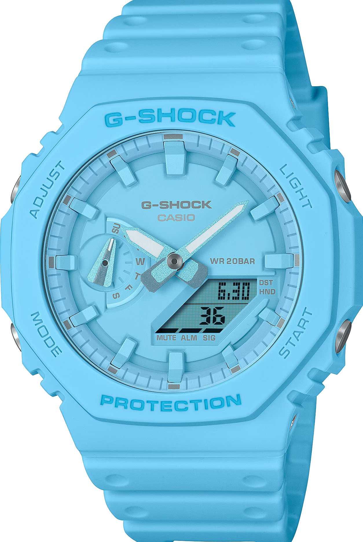 萬年鐘錶 - G-SHOCK  單色美學天空藍八角錶殼系列電子錶   GA-2100-2A2  錶徑 : 45.4 mm