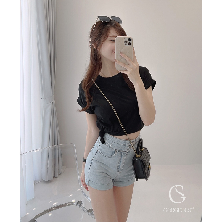 G9138 現貨 「ONLY！Gorgeous刺繡雙釦彈力牛仔短褲」