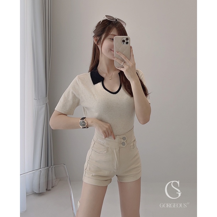 G9138 現貨 「ONLY！Gorgeous刺繡雙釦彈力牛仔短褲」