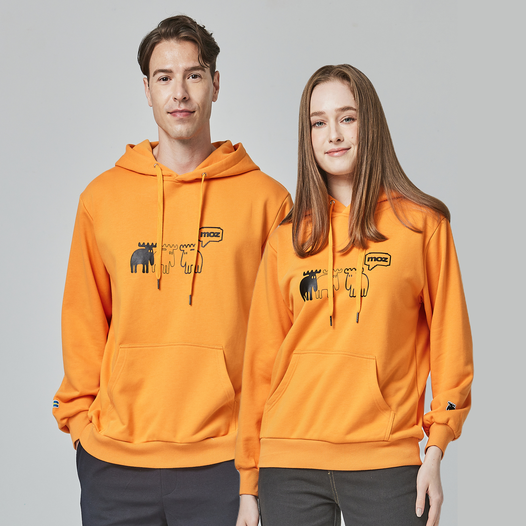 moz瑞典 排隊駝鹿印花帽T-愛馬仕橘(亞洲版) 男女款