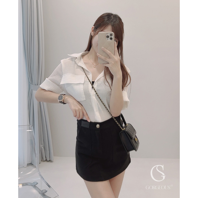 G9133 現貨「 Gorgeous Love品牌自訂毛呢口袋褲裙」