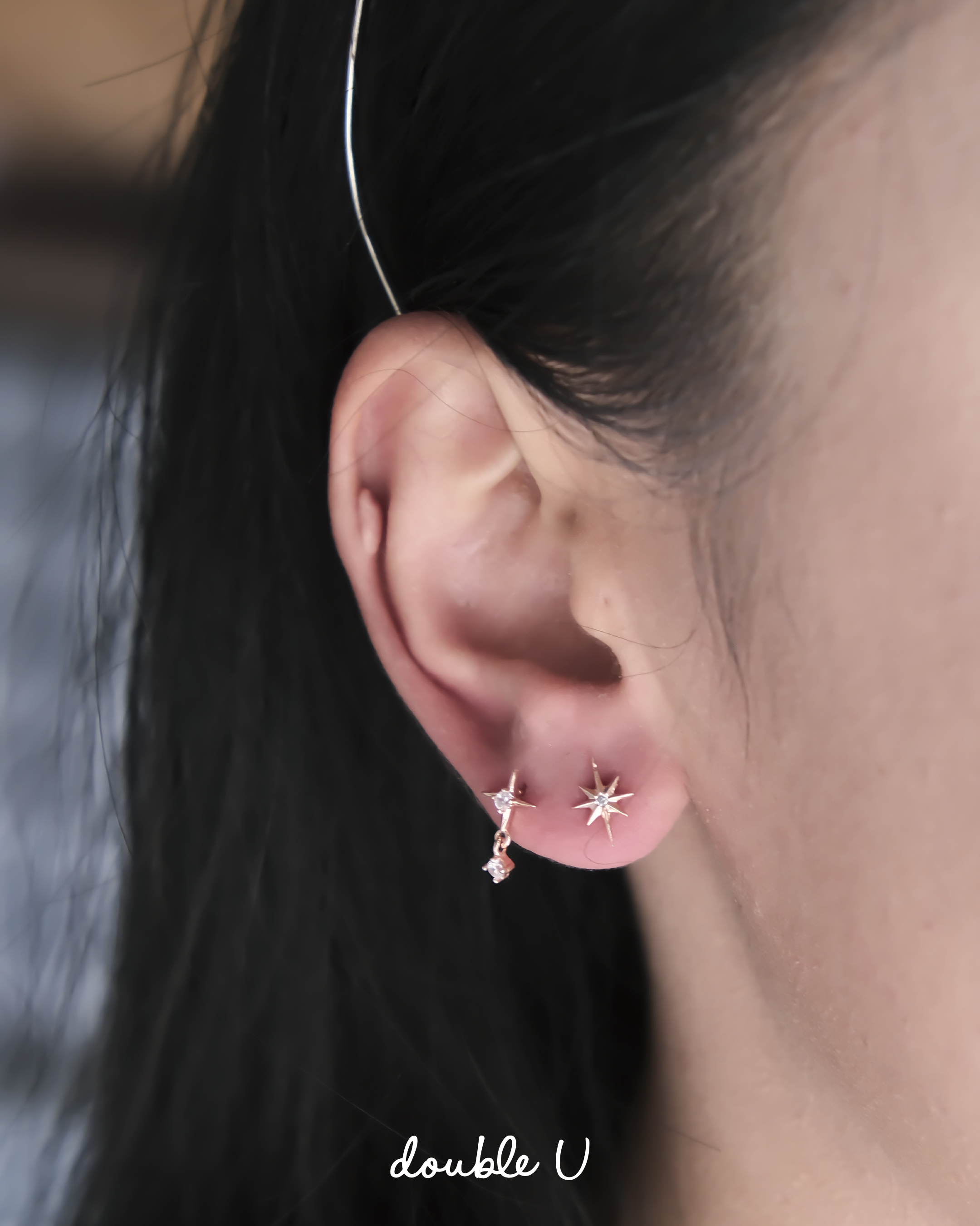 指引星・鎖珠純銀耳環 (DES10259)