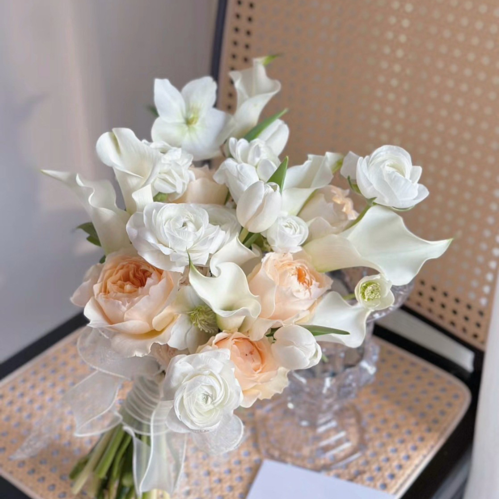 橢圓韓式捧花_橘白