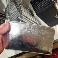 [S] KATE SPADE KE635 LUCY METALLIC LEATHER MEDIUM LZIP WRISTLET,LUNAR LIGHT, 196021368912 (SKS913)