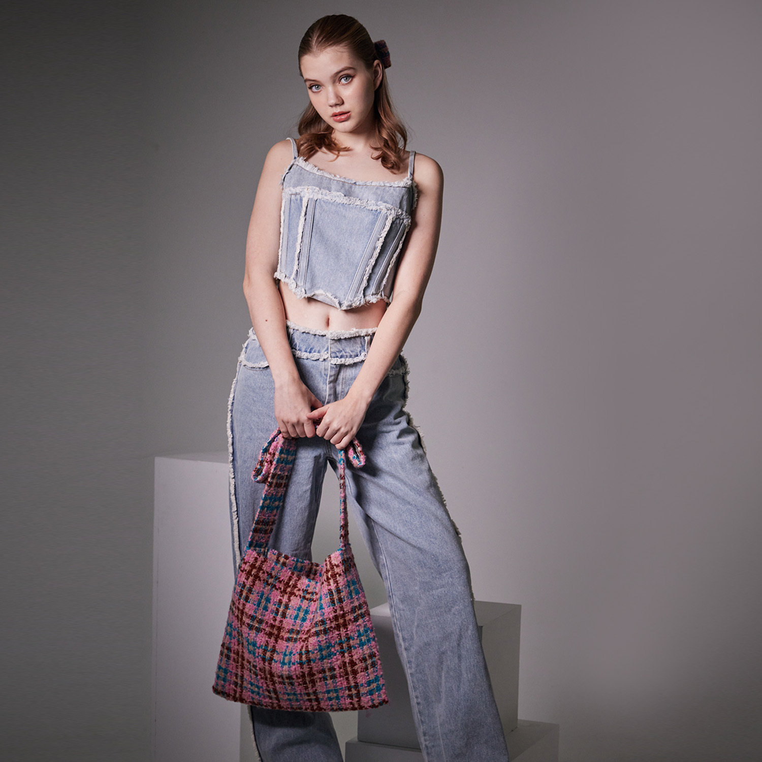 Drape Bow Bag - Pink Plaid