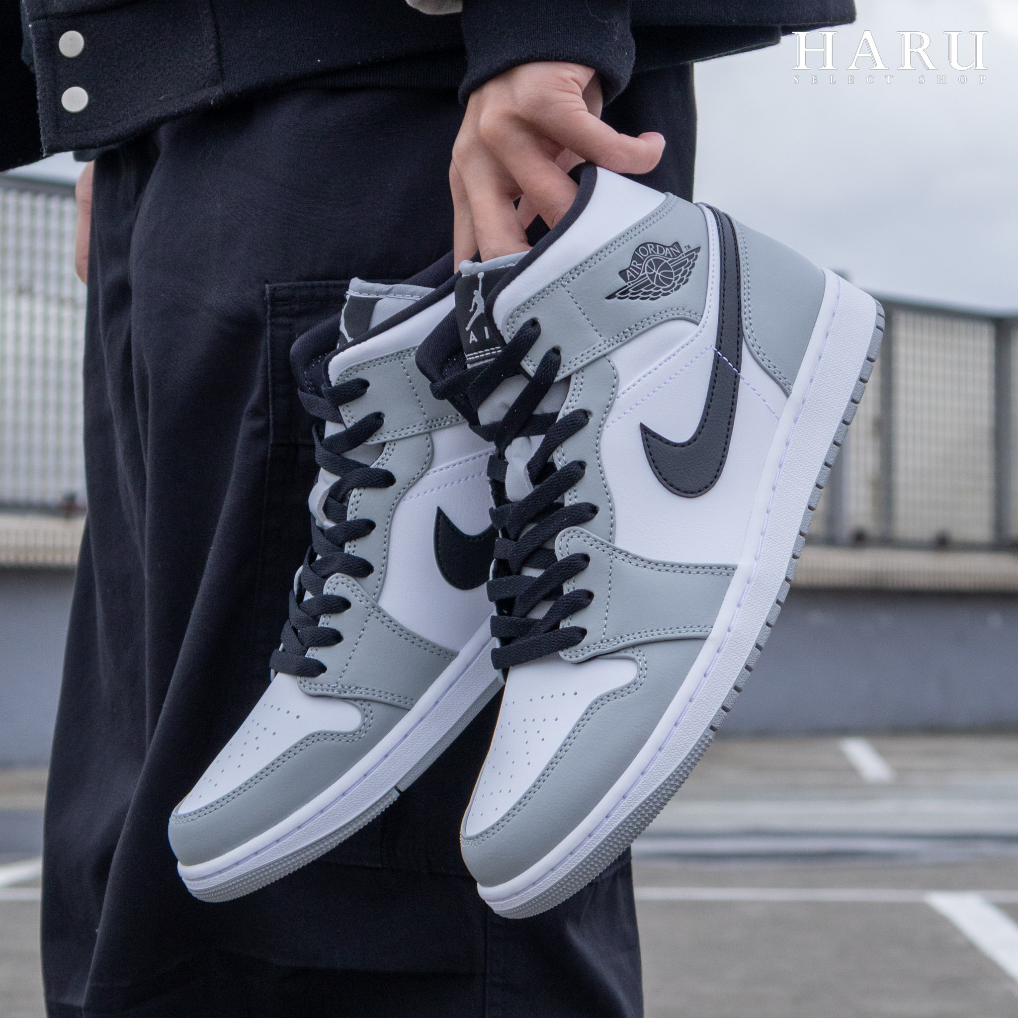 NIKE AIR JORDAN 1 MID SMOKE GREY 煙灰 黑勾 白灰小DIOR 中筒 AJ1 男女復古休閒鞋 554724-092