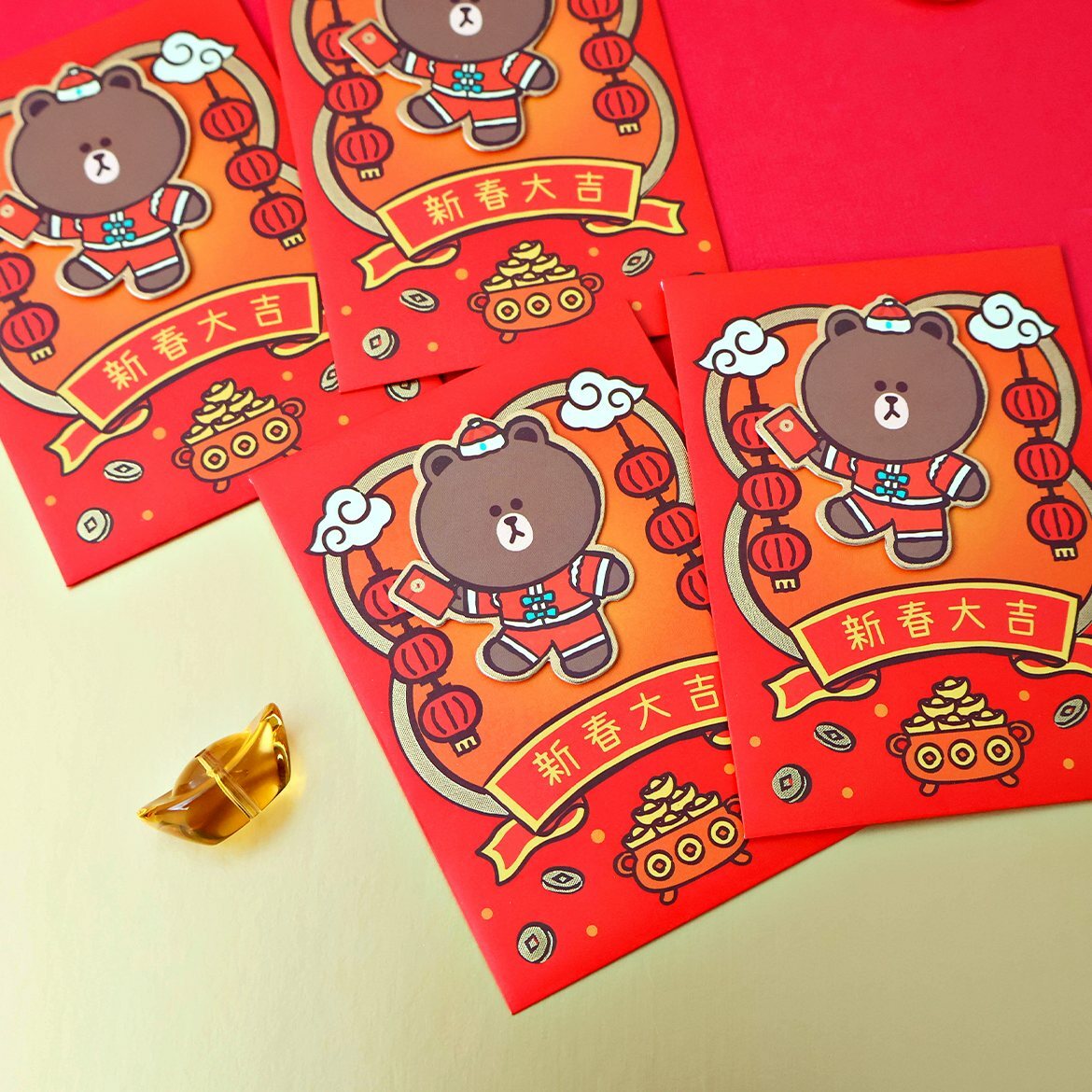 LINE FRIENDS|3D燙金利是封套裝 6P(長方版) |BROWN