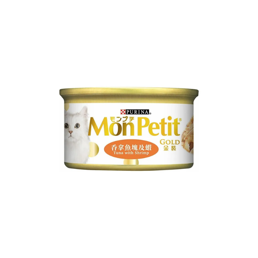 Purina Mon Petit- 金裝吞拿魚塊及蝦 貓罐罐 85G (24罐)