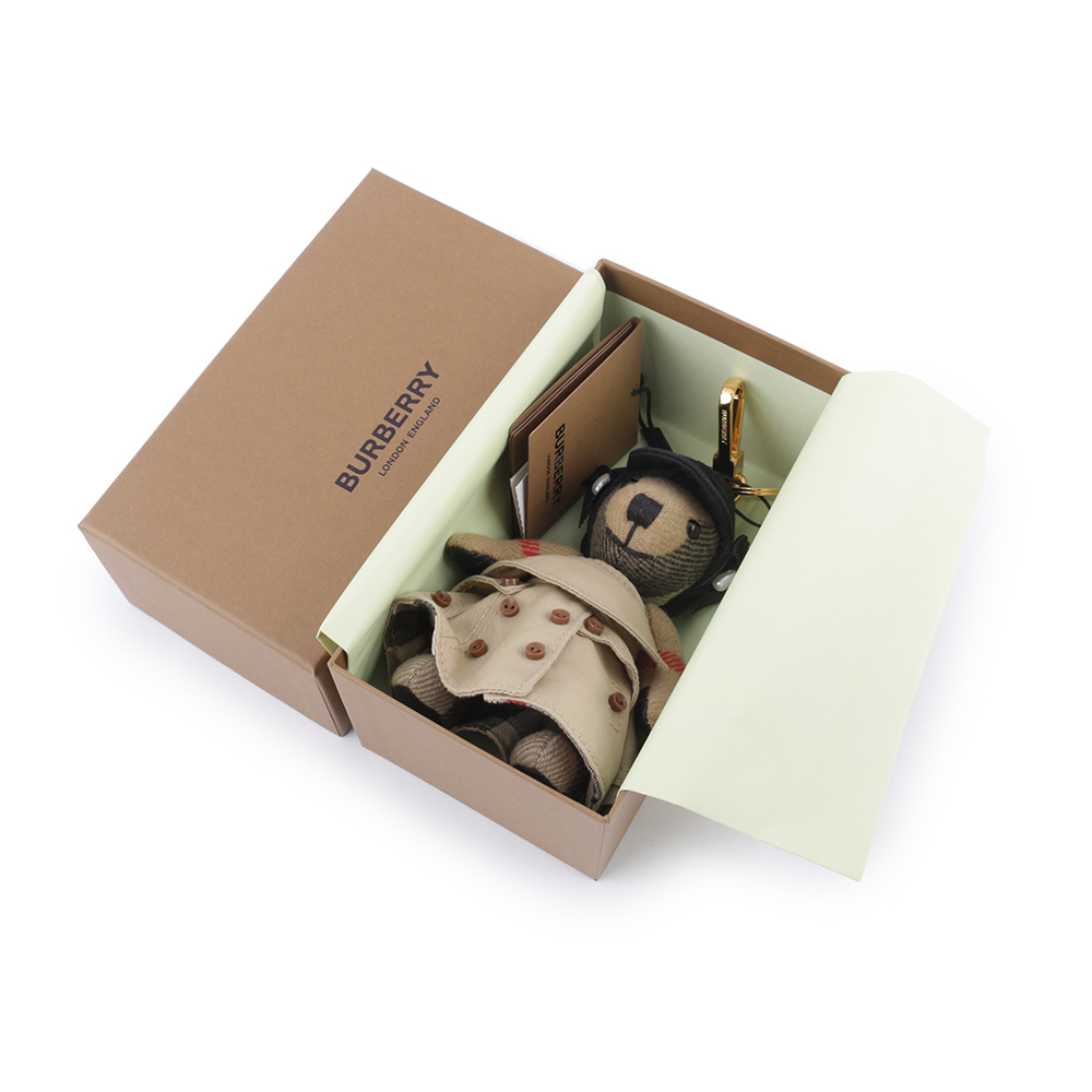 【BURBERRY】Thomas 泰迪熊風衣禮服造型吊飾/Key圈(米色) 8063989