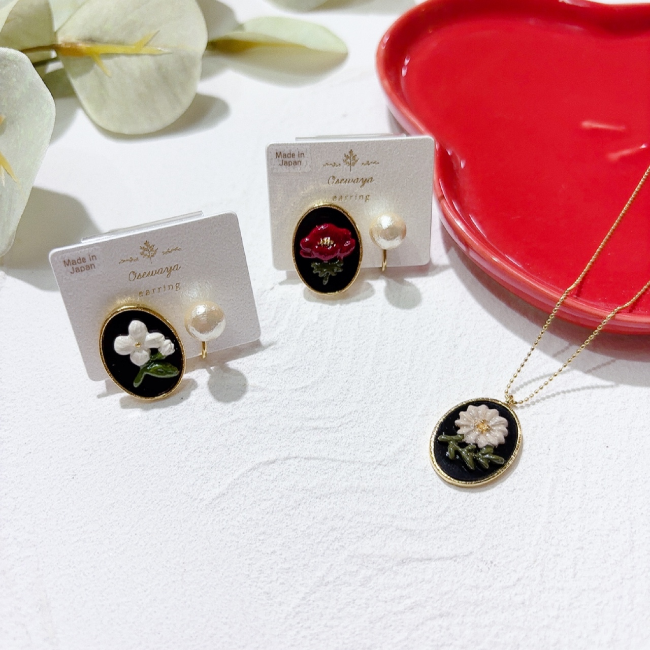 復古風花卉耳夾耳環/頸鏈