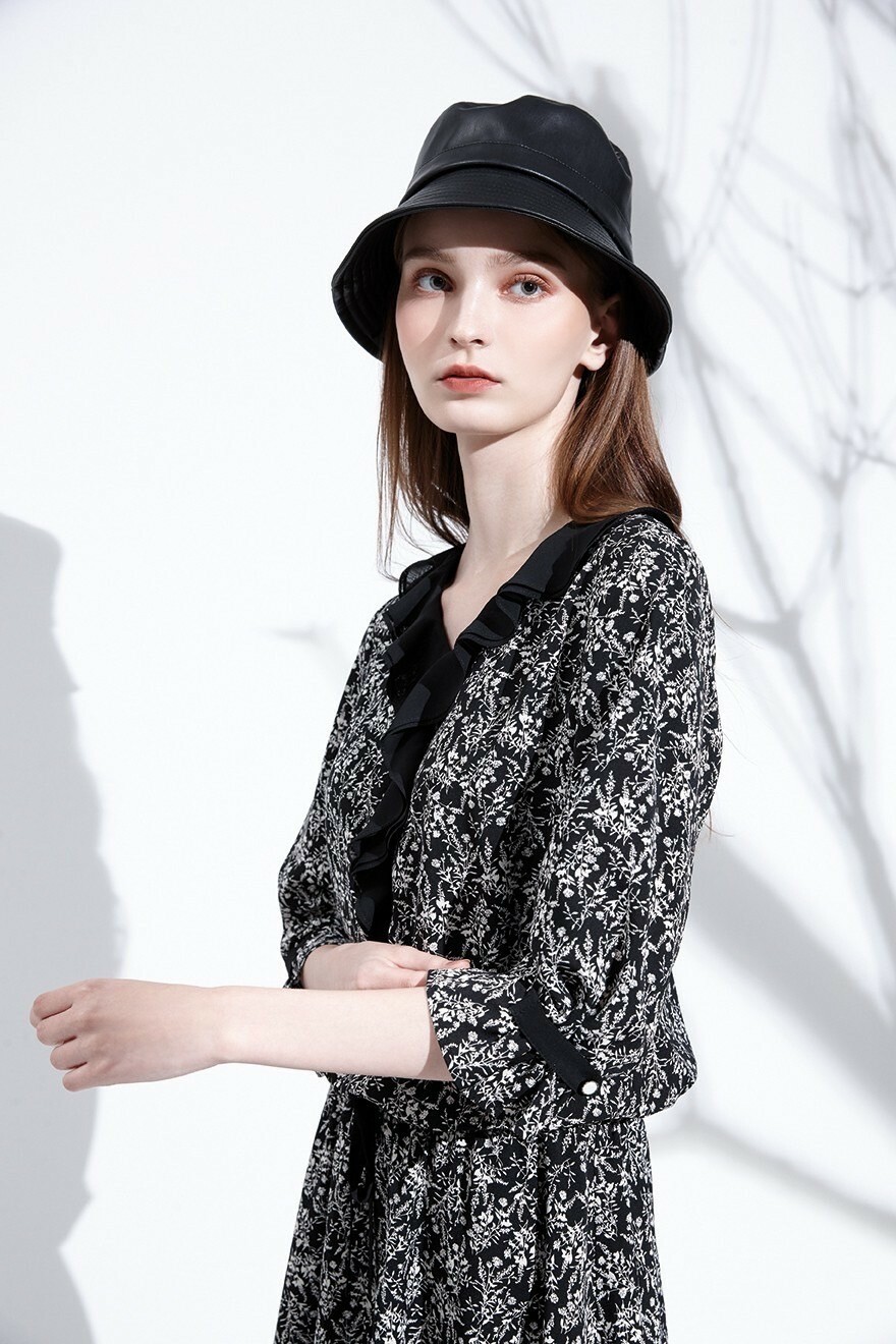 OL韓系時尚印花優雅甜美氣質雪紡修身洋裝T6262