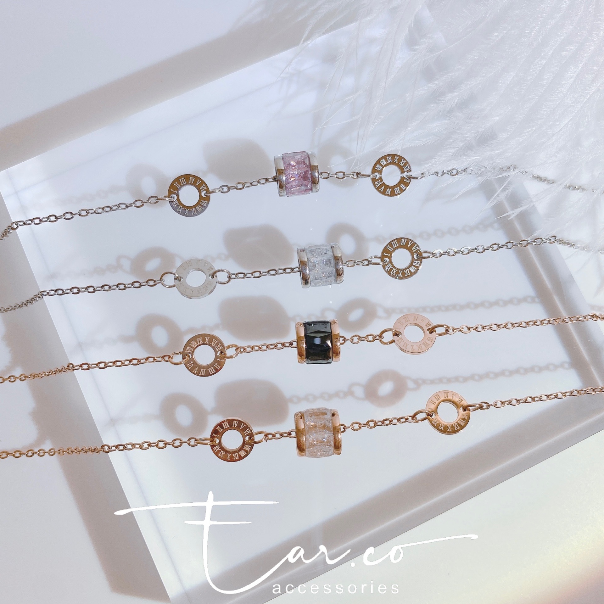 水晶滾輪羅馬數字小圈手鏈 [316L醫療鋼] #D7