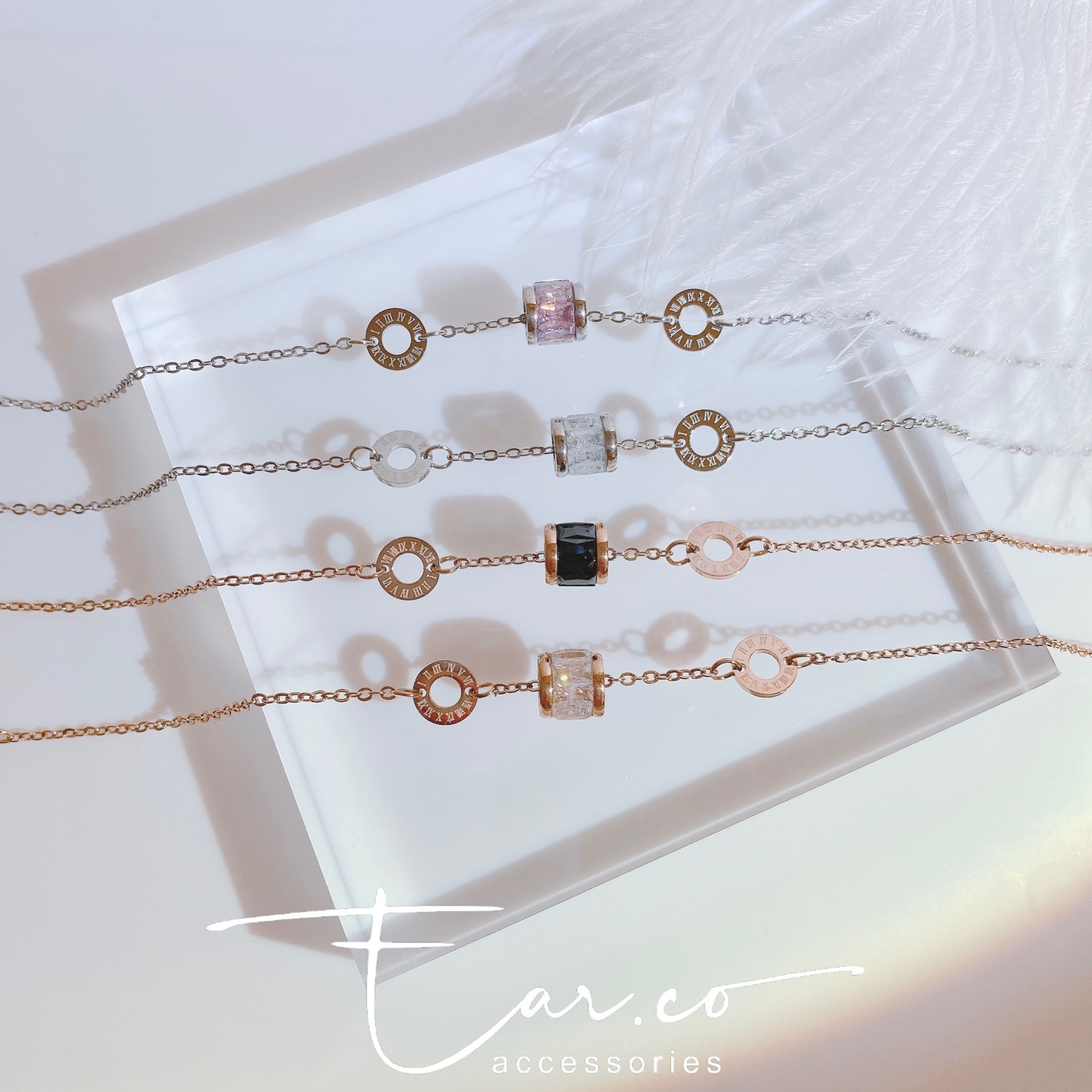 水晶滾輪羅馬數字小圈手鏈 [316L醫療鋼] #D7