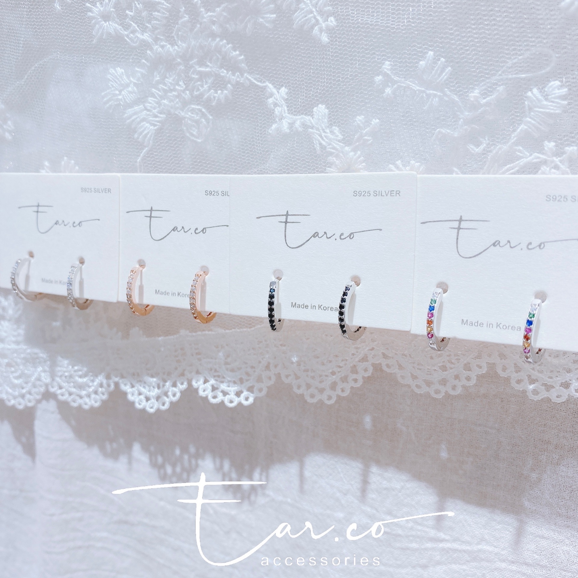 雙排微鑲閃石純銀小耳圈 [睡覺不用脫! ] #A696