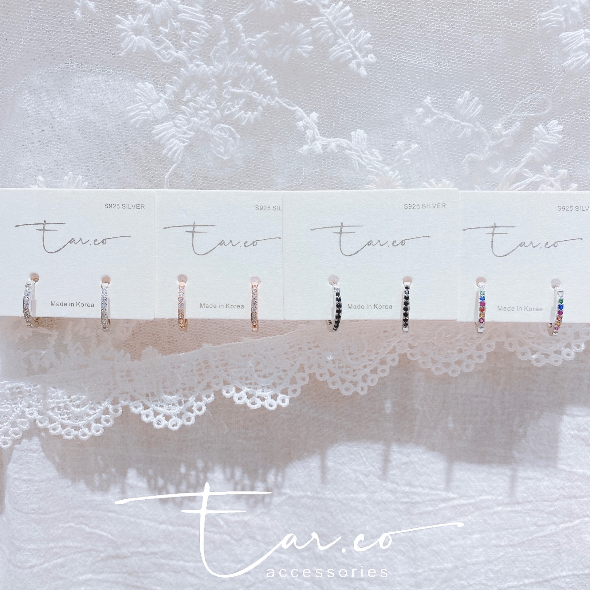 雙排微鑲閃石純銀小耳圈 [睡覺不用脫! ] #A696